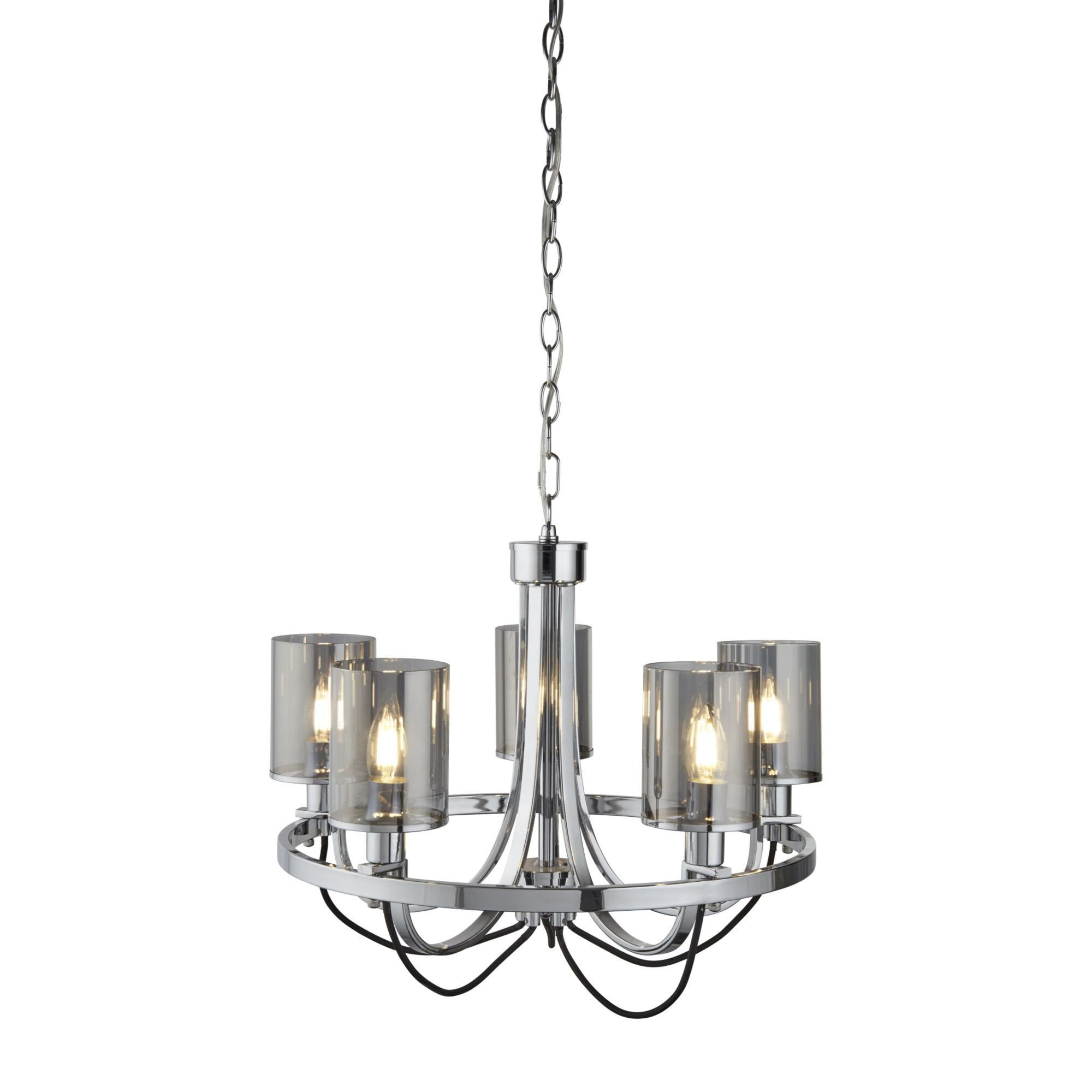 Searchlight Callow 5 Light Ceiling Pendant - Chrome & Smoked Glass Shades