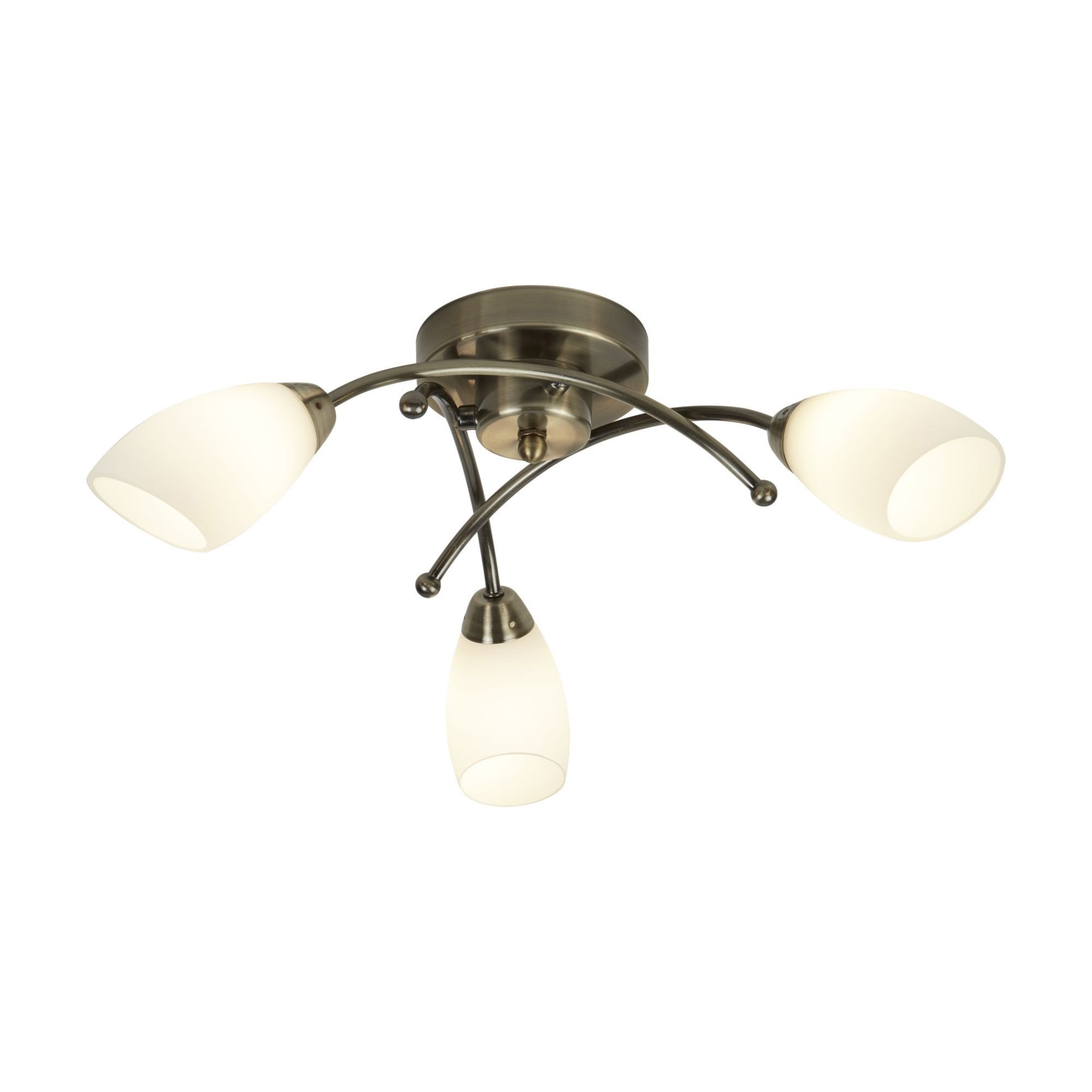 Searchlight Oakfield 3 Light Antique Brass Flush With Opal Glass
