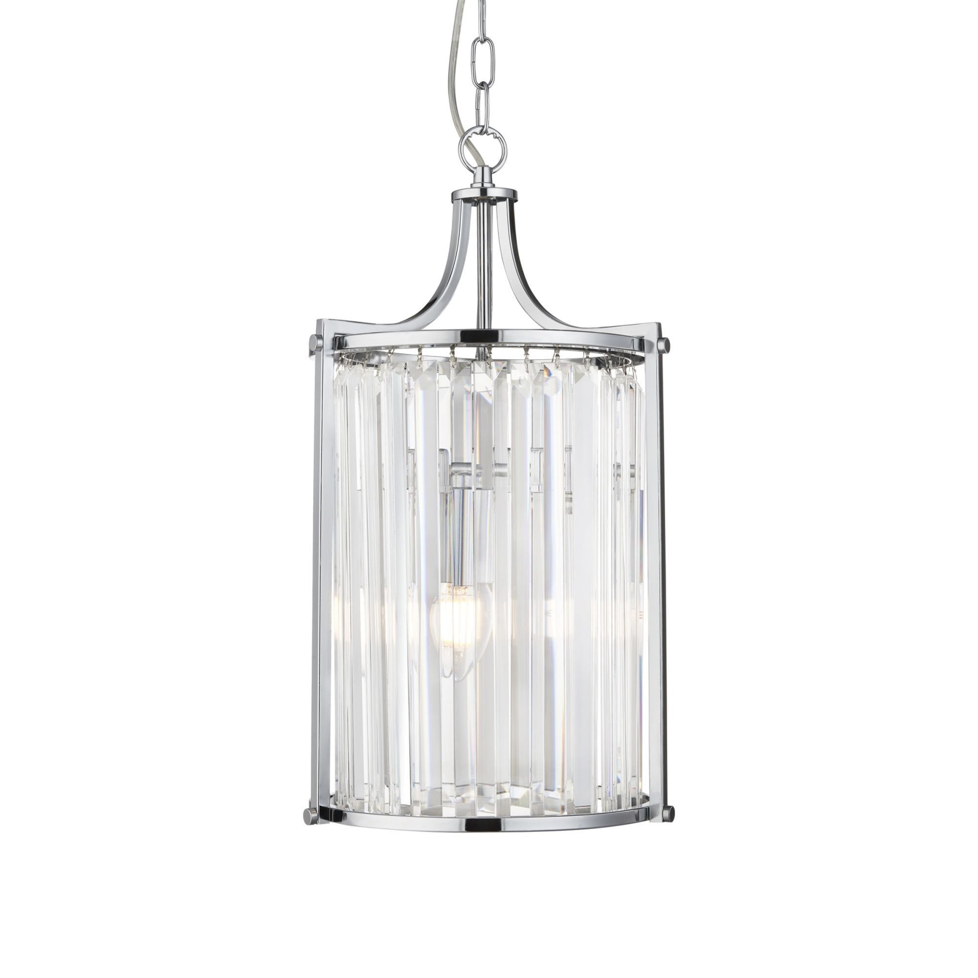 Searchlight Villier 2 Light Pendant, Chrome With Crystal Glass