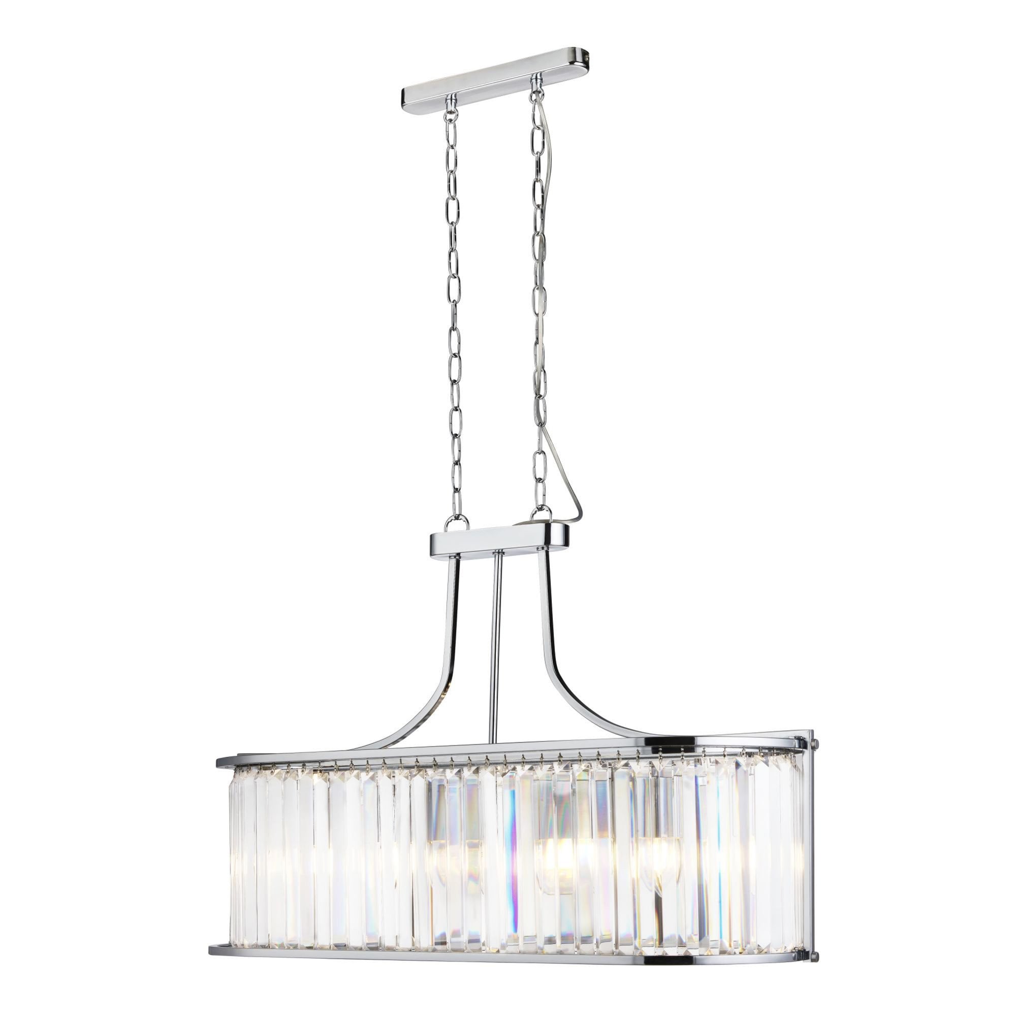 Searchlight Villier 5 Light Oval Pendant, Chrome With Crystal Glass