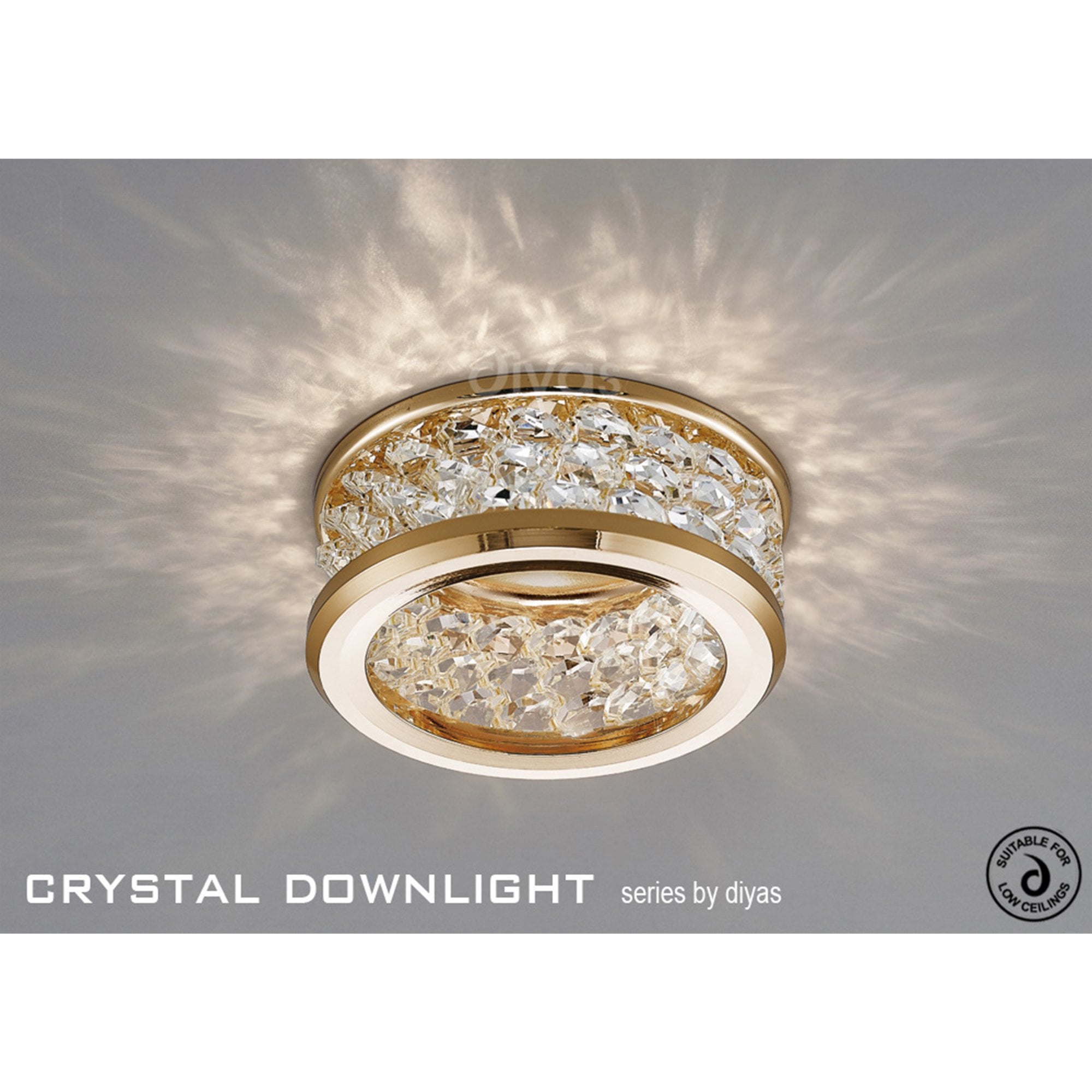 Diyas IL30835FG Dante GU10 Downlight With 3 Levels Of Crystal Beads French Gold/Clear