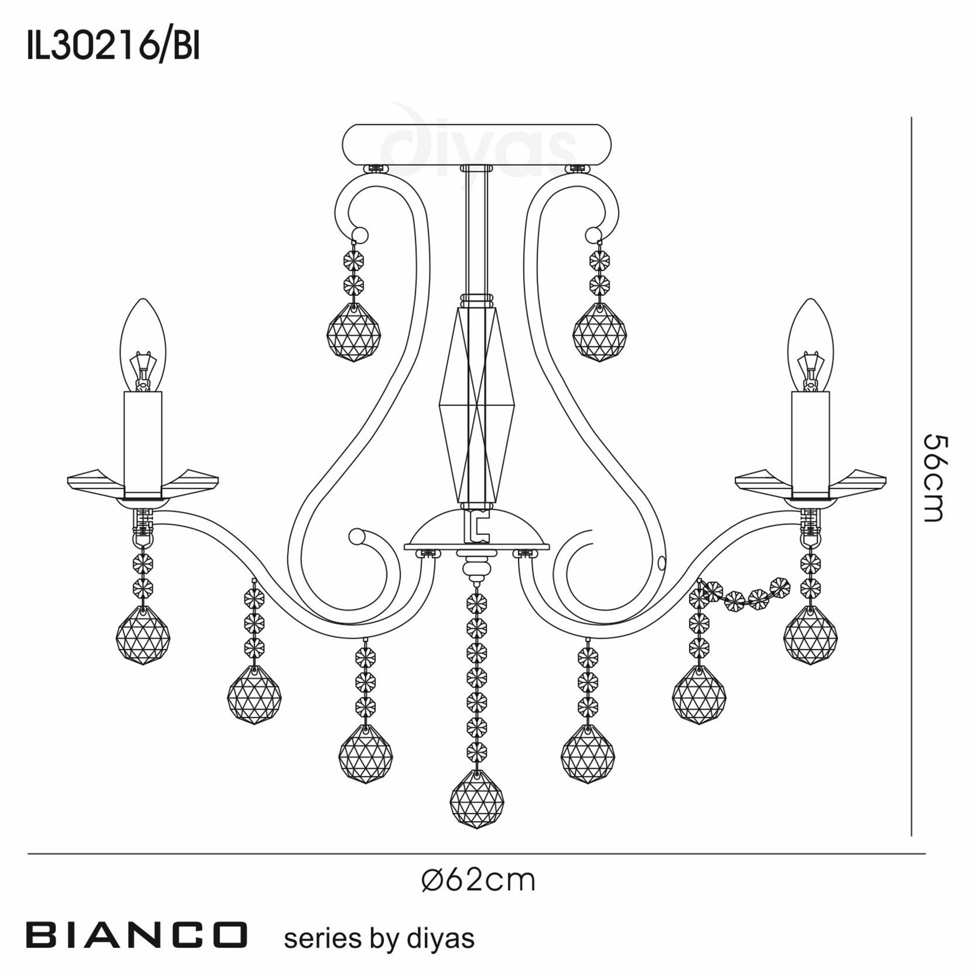 Diyas IL30216/BI Bianco Ceiling 6 Light French Gold/Crystal