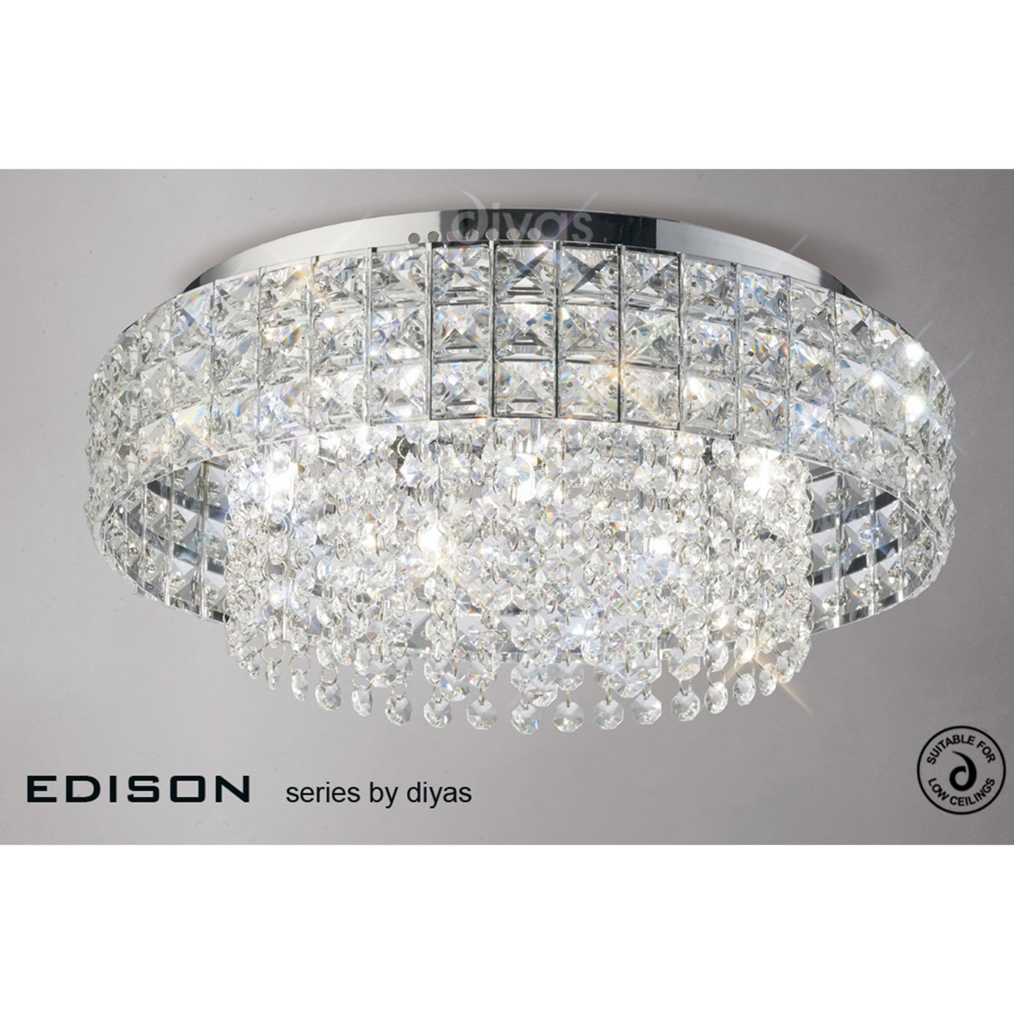 Diyas IL31151 Edison Ceiling Round 7 Light Polished Chrome/Crystal