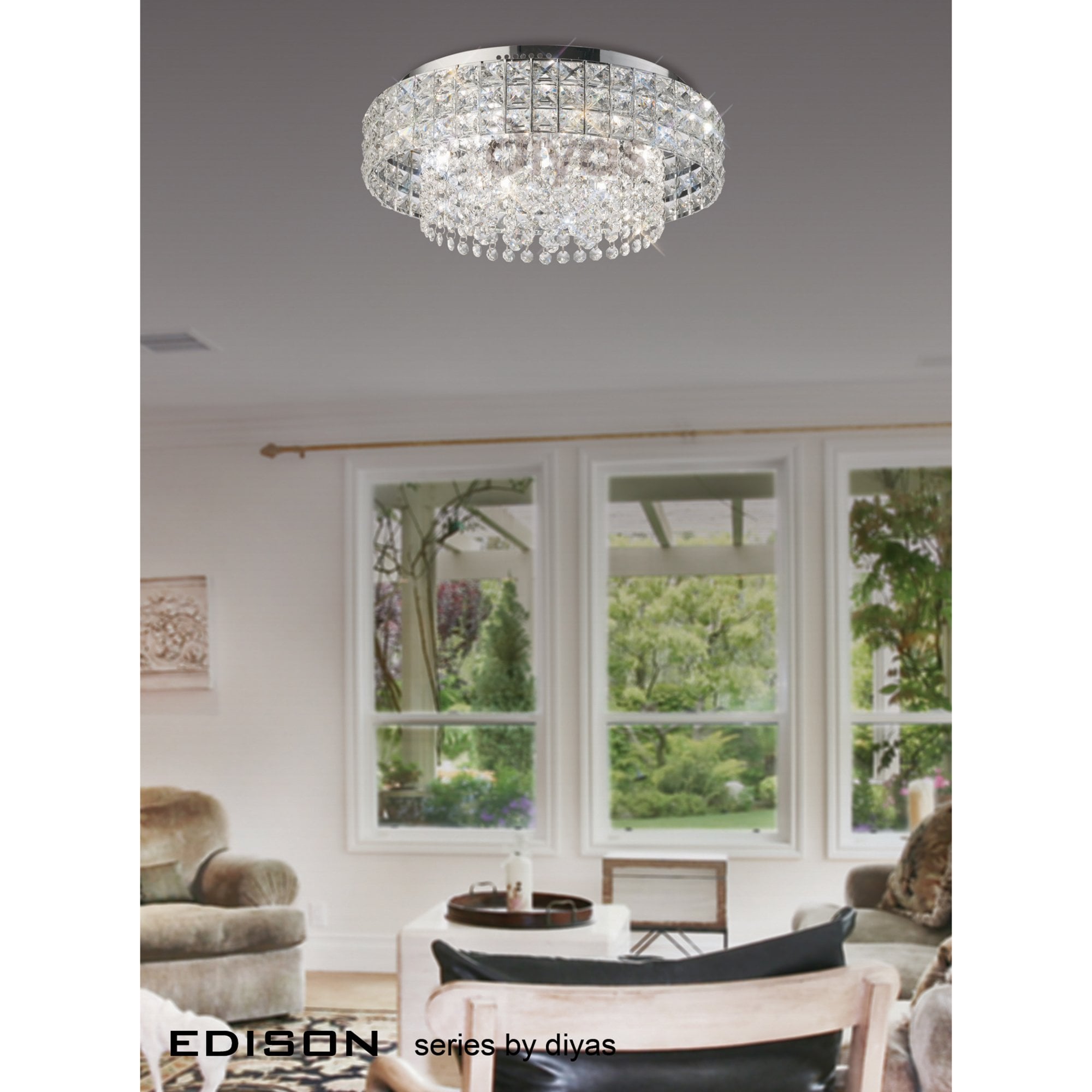 Diyas IL31151 Edison Ceiling Round 7 Light Polished Chrome/Crystal