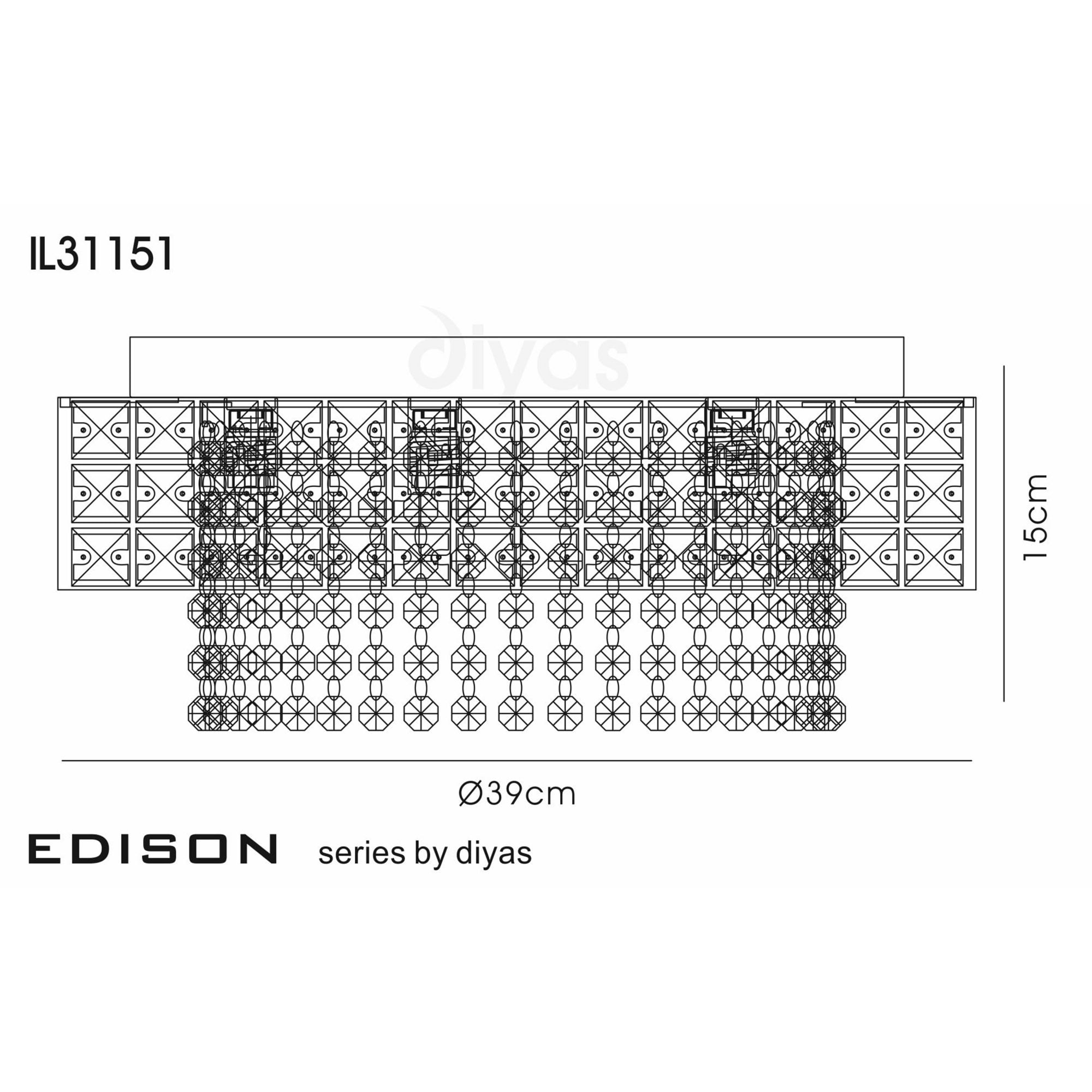 Diyas IL31151 Edison Ceiling Round 7 Light Polished Chrome/Crystal