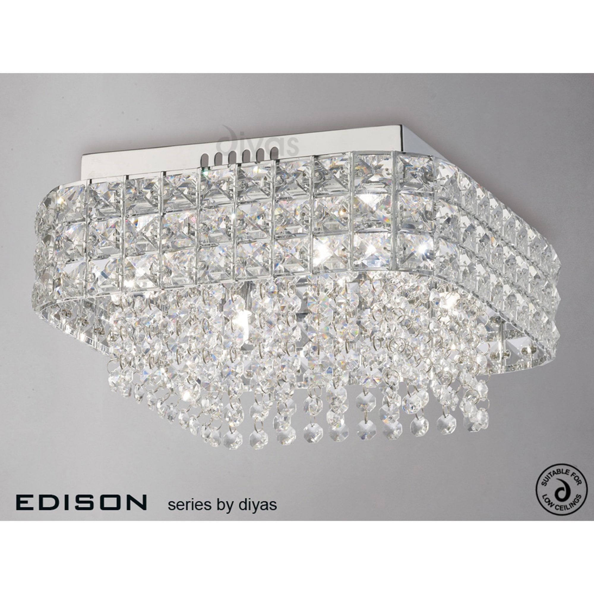 Diyas IL31152 Edison Ceiling Square 4 Light Polished Chrome/Crystal