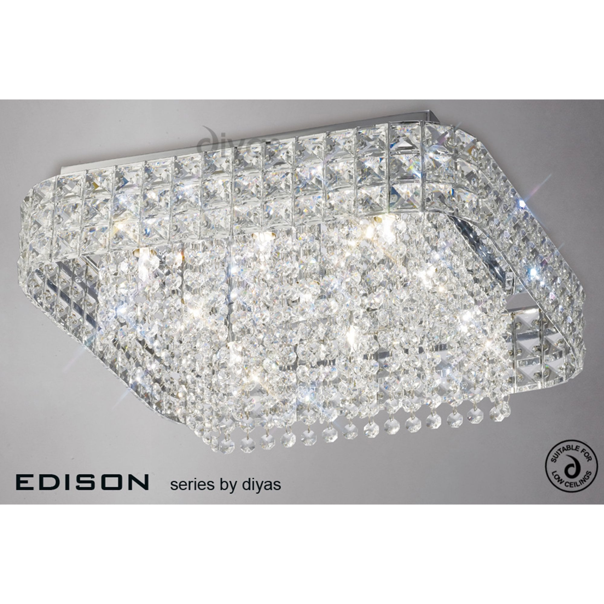 Diyas IL31153 Edison Ceiling Square 9 Light Polished Chrome/Crystal