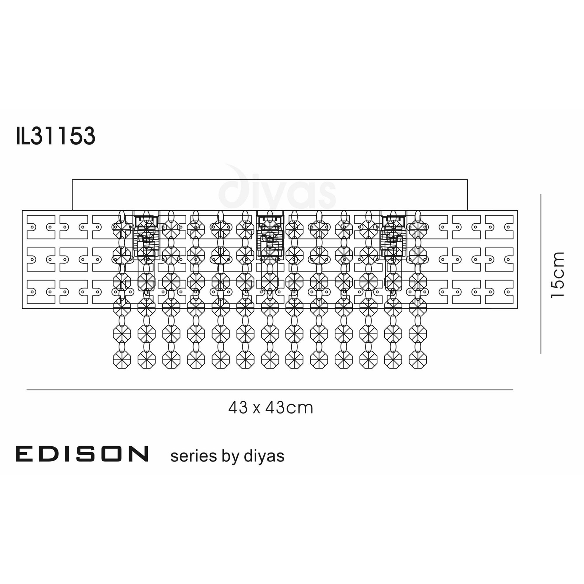 Diyas IL31153 Edison Ceiling Square 9 Light Polished Chrome/Crystal