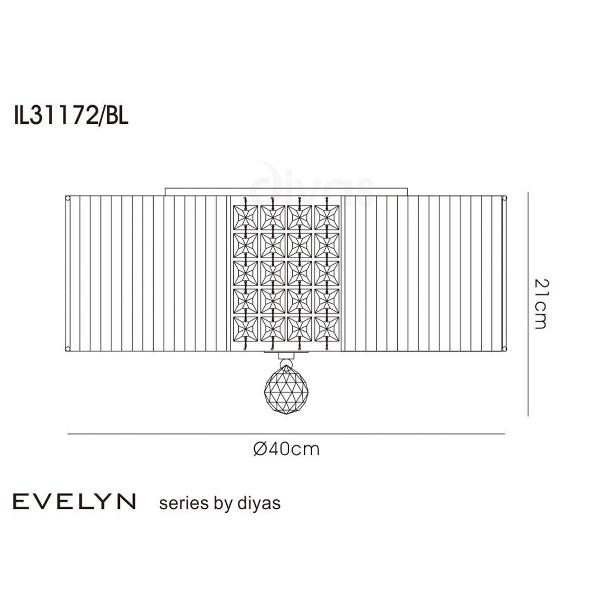 Diyas IL31172/BL Evelyn Ceiling Round With Black Shade 3 Light Polished Chrome/Crystal