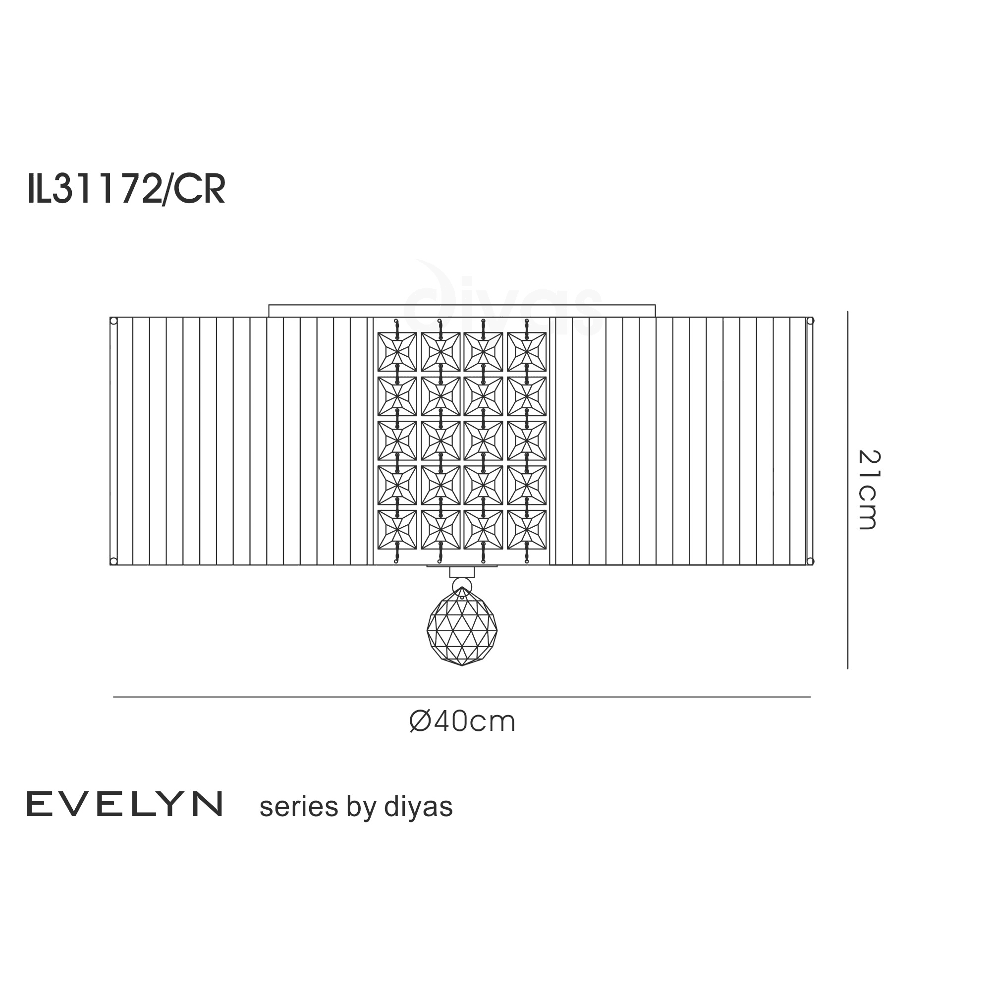 Diyas IL31172/CR Evelyn Ceiling Round With Cream Shade 3 Light Polished Chrome/Crystal