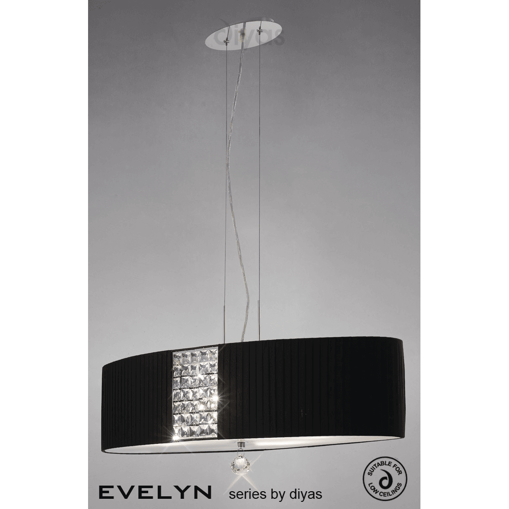 Diyas IL31173/BL Evelyn Pendant Oval With Black Shade 4 Light Polished Chrome/Crystal