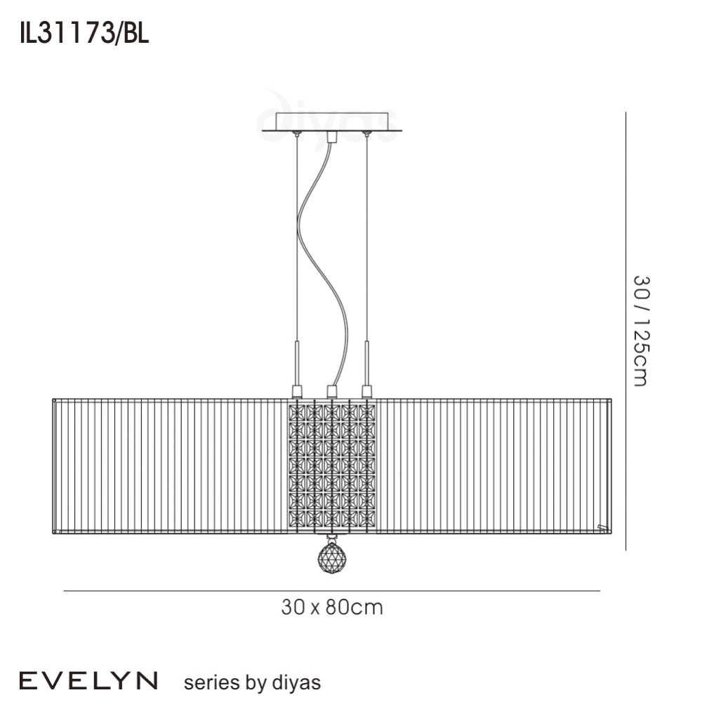 Diyas IL31173/BL Evelyn Pendant Oval With Black Shade 4 Light Polished Chrome/Crystal