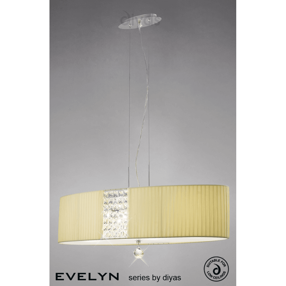 Diyas IL31173/CR Evelyn Pendant Oval With Cream Shade 4 Light Polished Chrome/Crystal