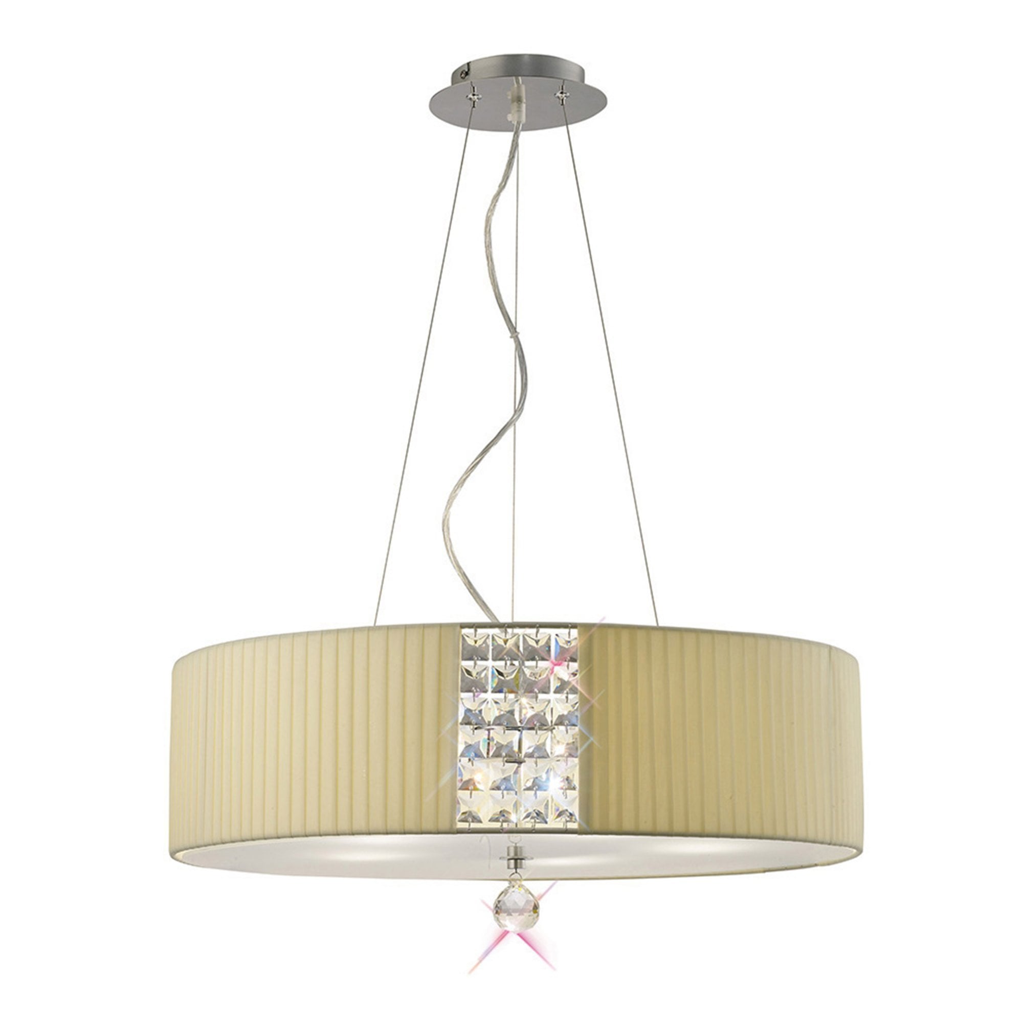 Diyas IL31174/CR Evelyn Pendant Round With Cream Shade 5 Light Polished Chrome/Crystal