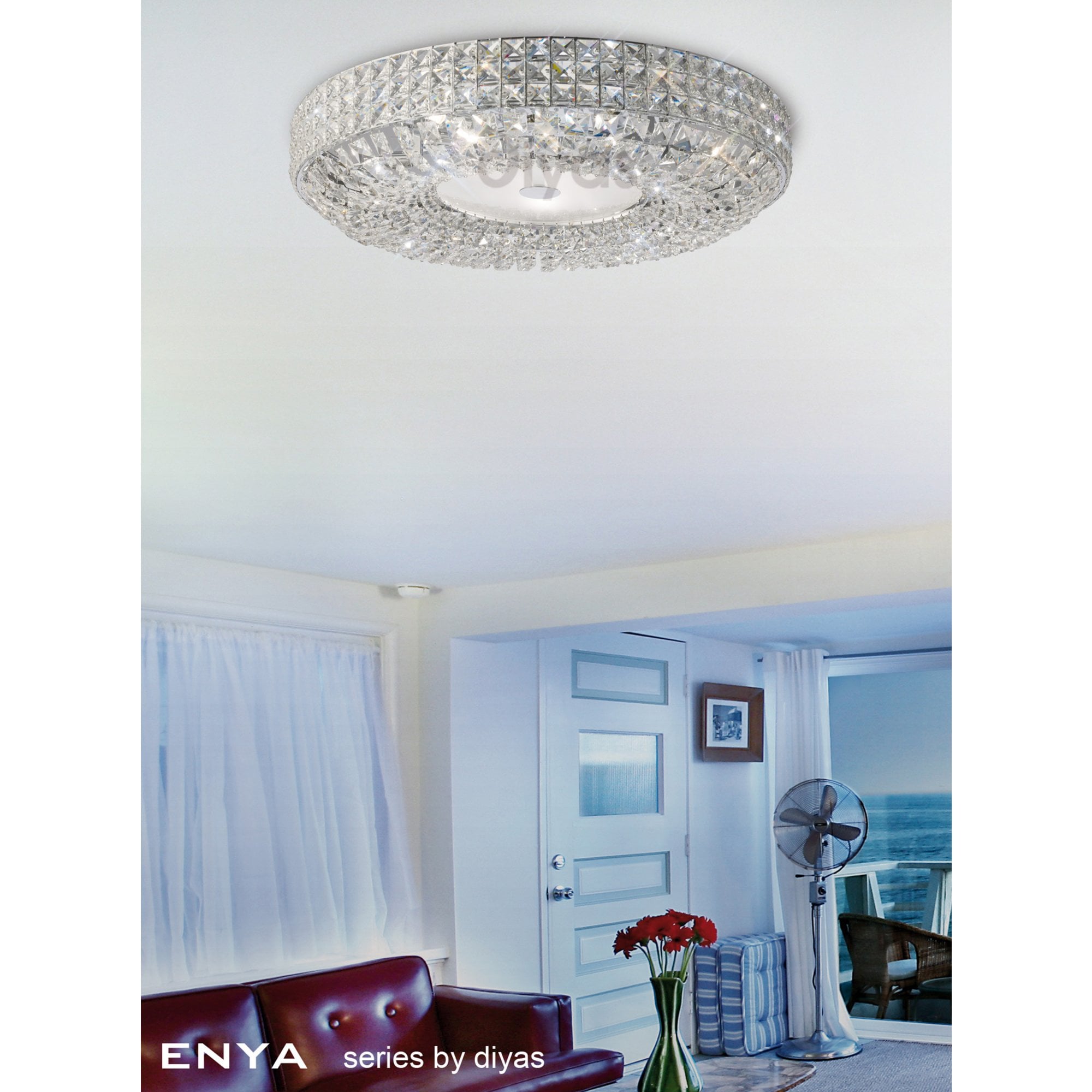 Diyas IL31202 Enya Flush Ceiling 9 Light Polished Chrome/Crystal