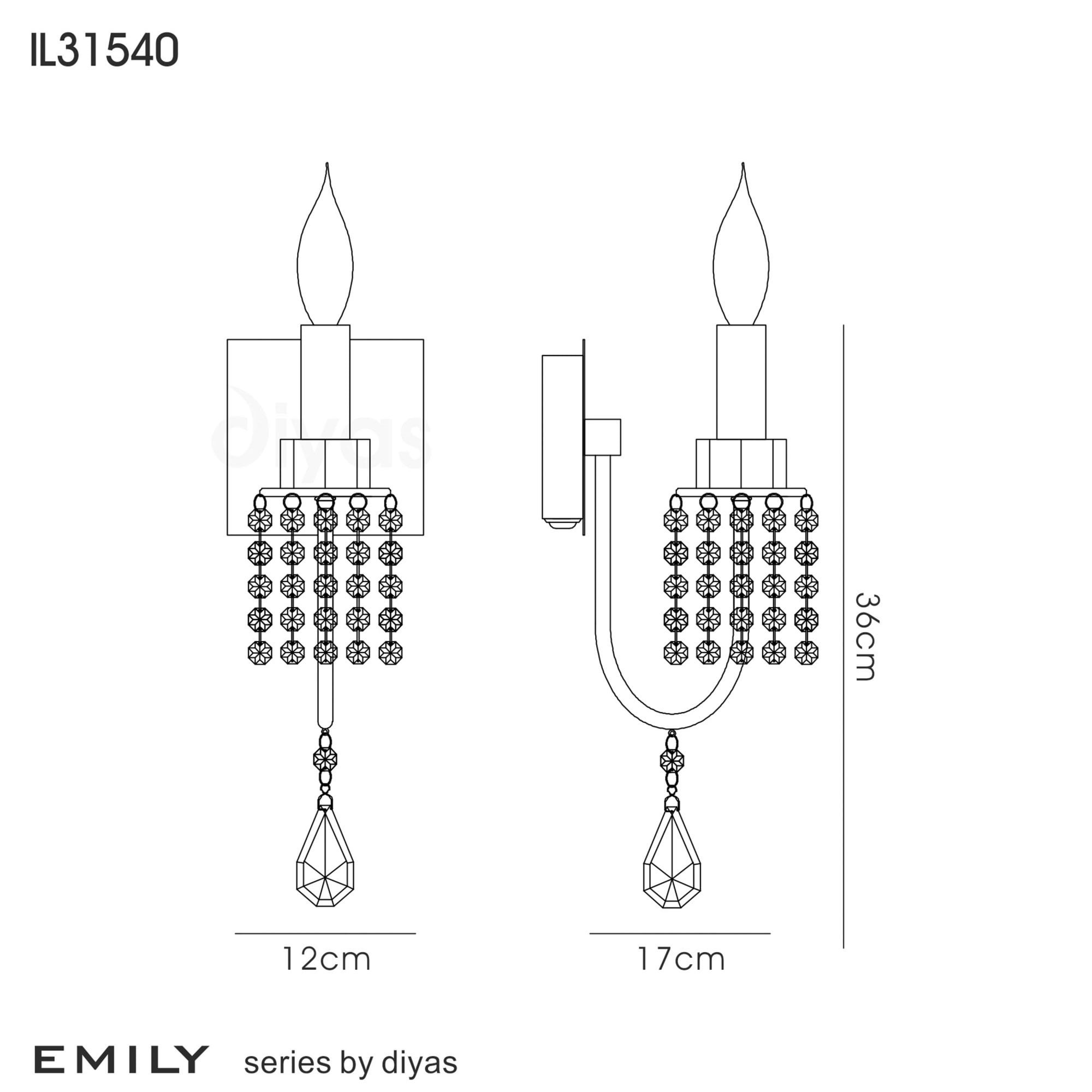 Diyas IL31540 Emily Wall Light Switched 1 Light Polished Chrome/Crystal