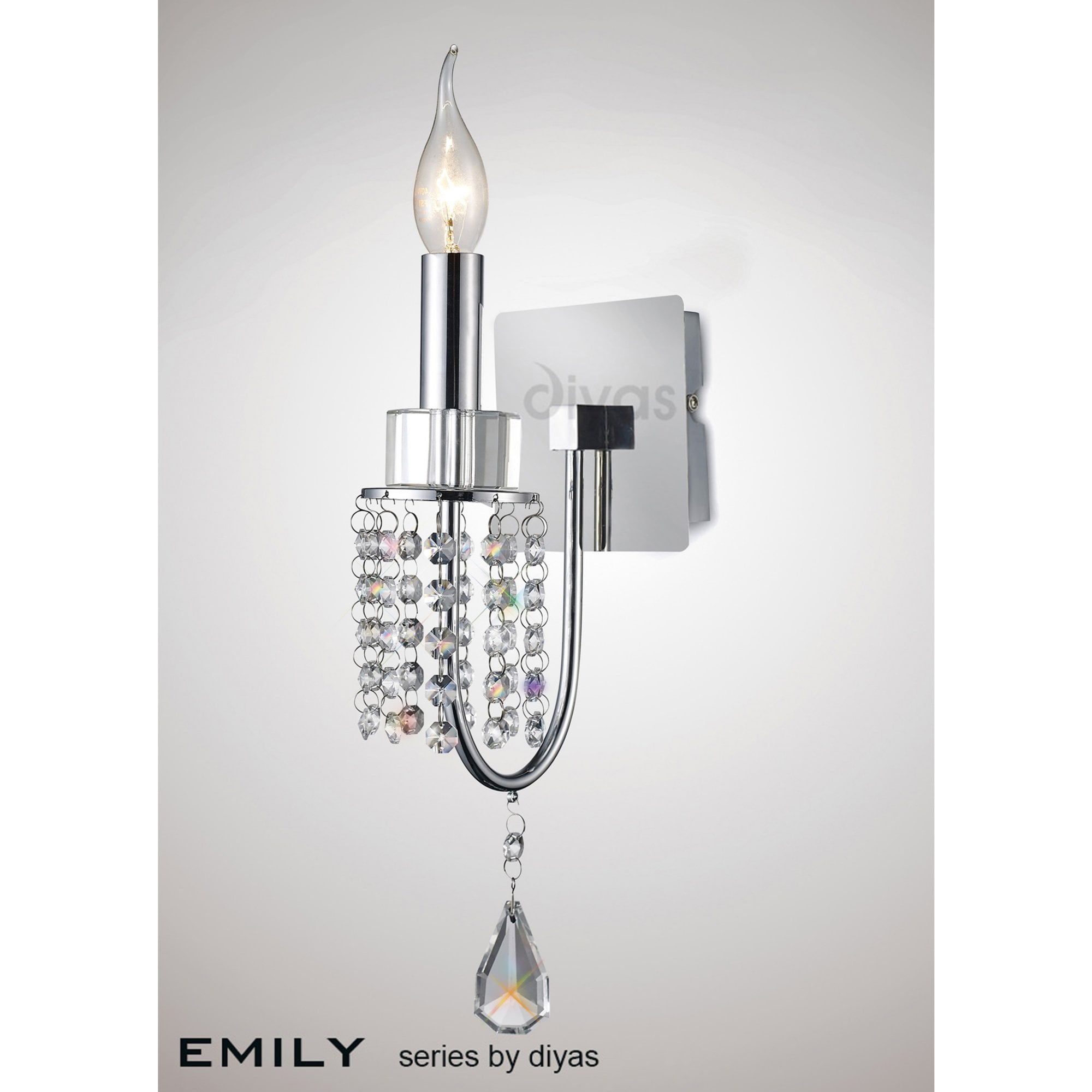 Diyas IL31540 Emily Wall Light Switched 1 Light Polished Chrome/Crystal