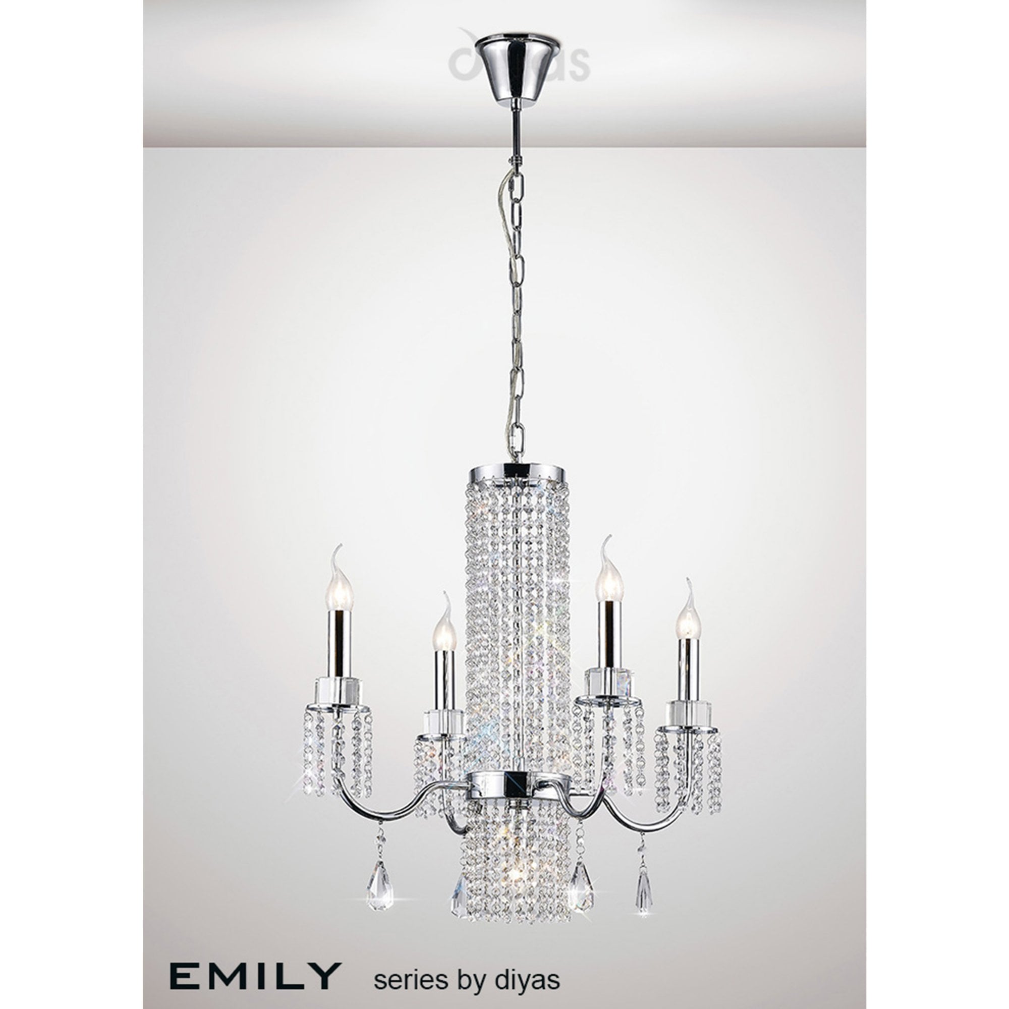 Diyas IL31542 Emily Pendant 4+1 Light Polished Chrome/Crystal
