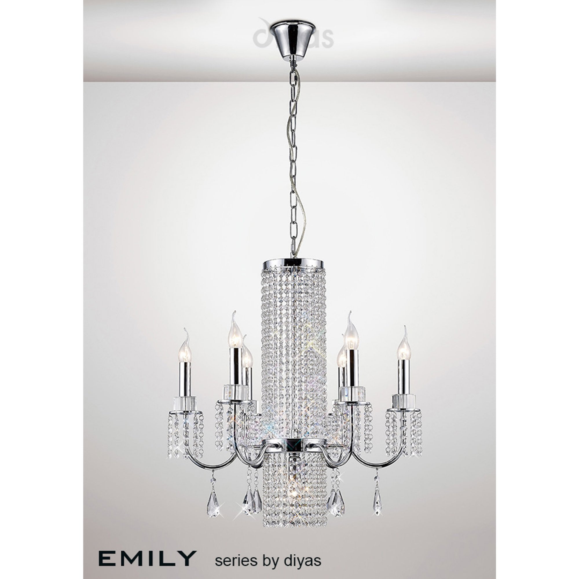 Diyas IL31543 Emily Pendant 6+1 Light Polished Chrome/Crystal