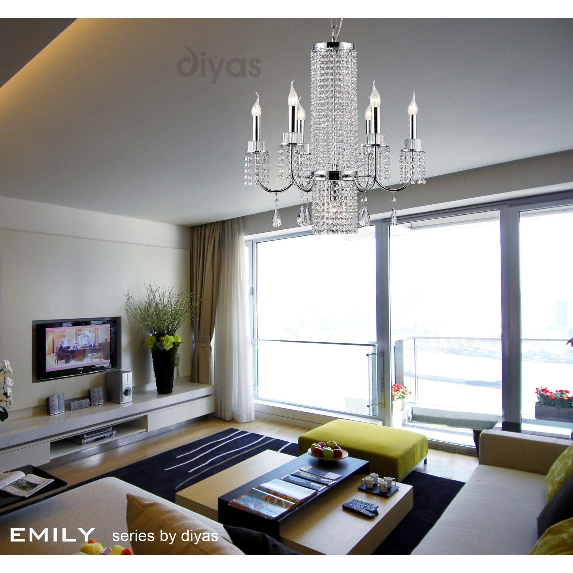 Diyas IL31543 Emily Pendant 6+1 Light Polished Chrome/Crystal