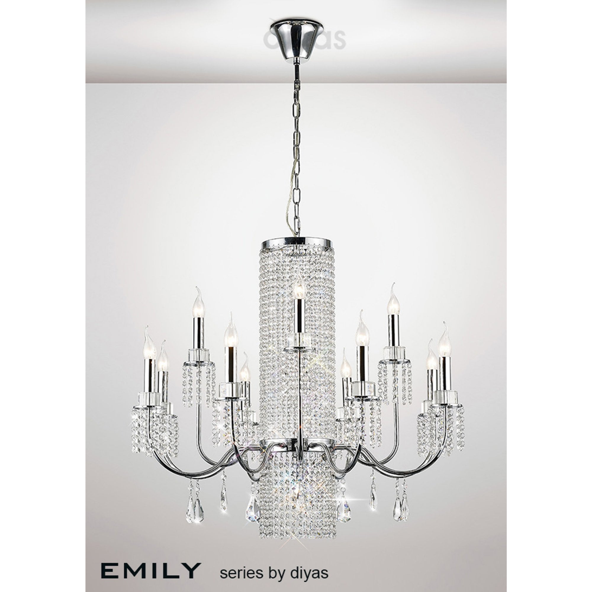 Diyas IL31544 Emily Pendant 8+4 Light Polished Chrome/Crystal