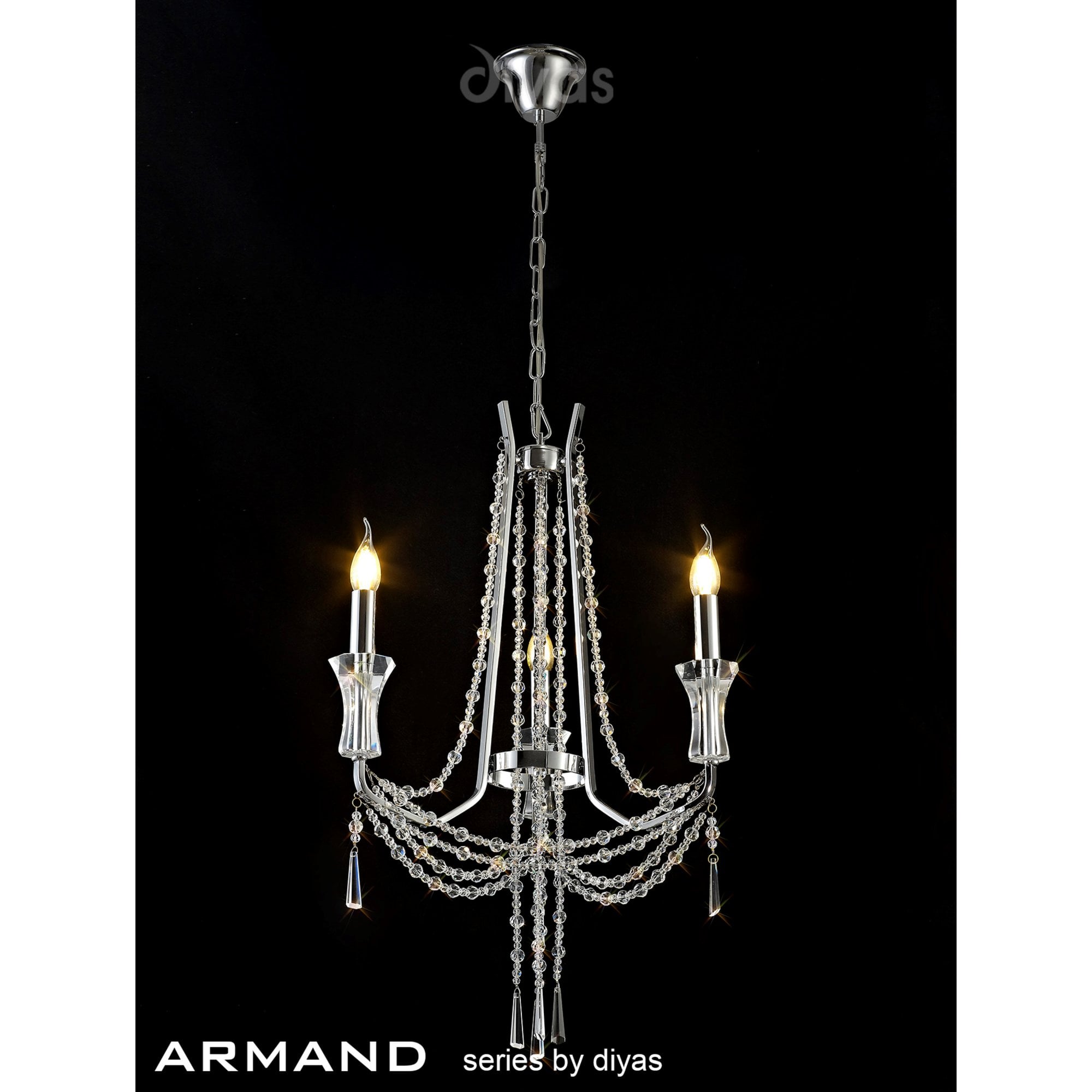 Diyas Armand Pendant 3 Light E14 - Polished Chrome/Crystal