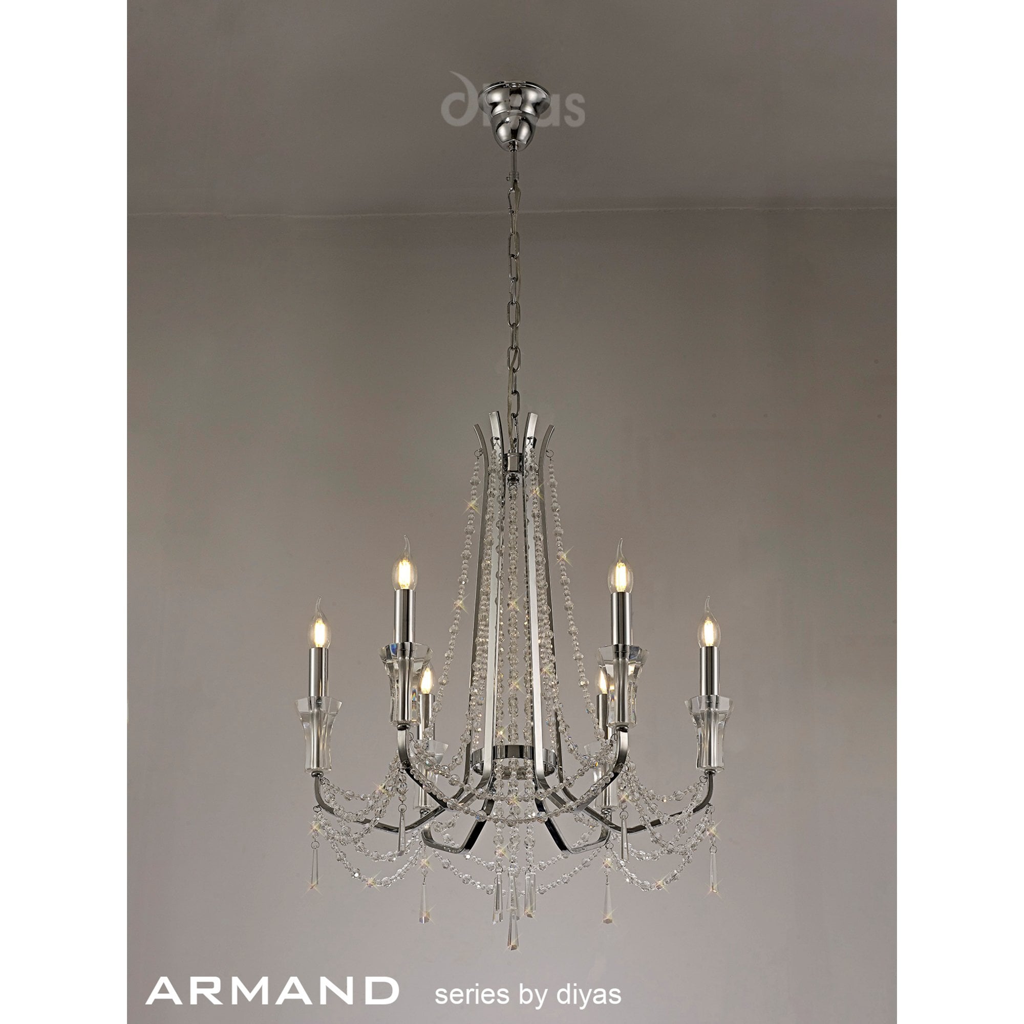 Diyas Armand Pendant 6 Light E14 - Polished Chrome/Crystal