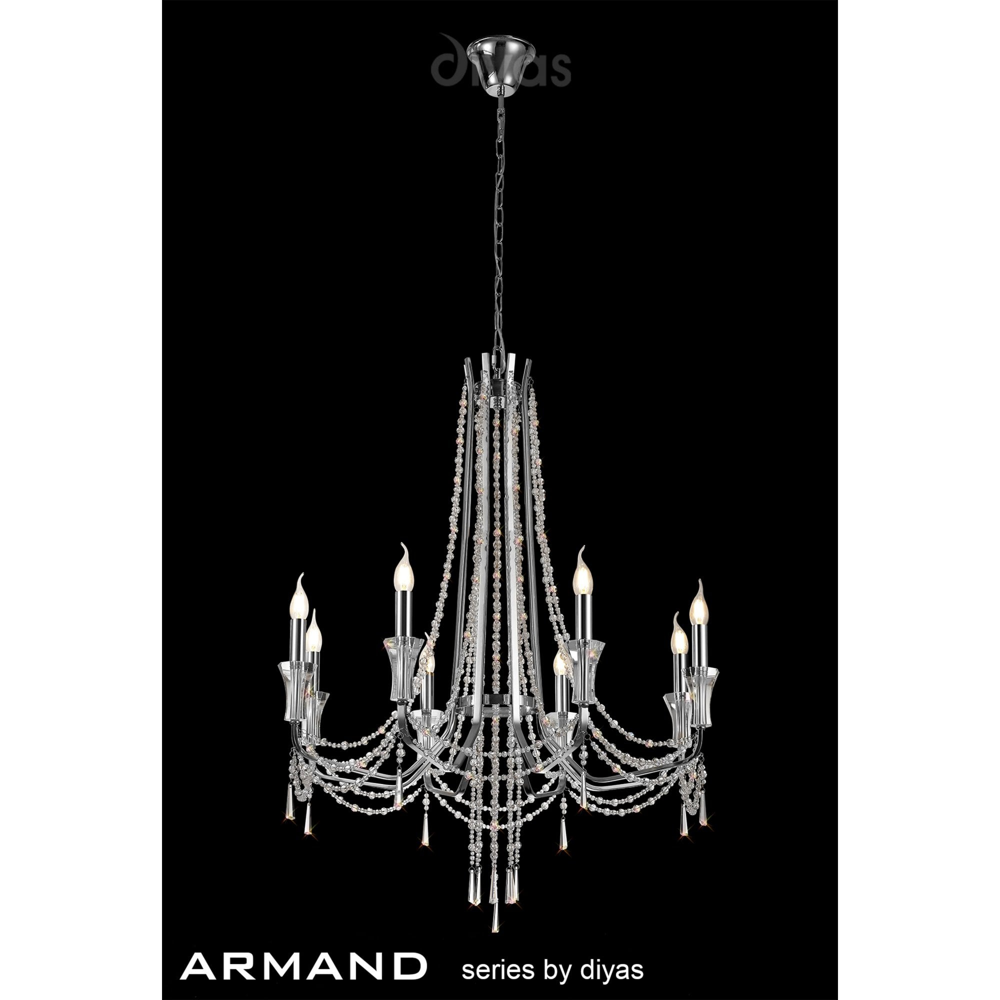 Diyas Armand Pendant 8 Light E14 - Polished Chrome/Crystal