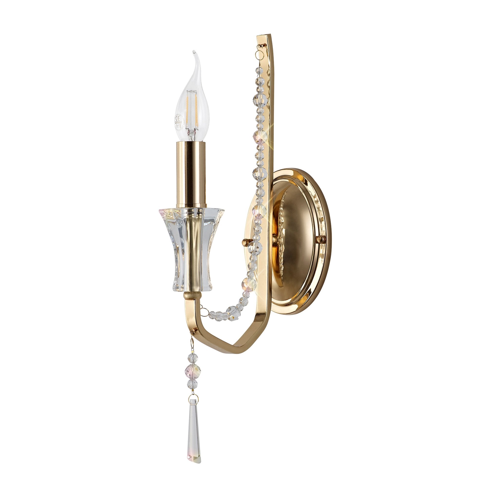 Diyas Armand Wall Lamp Single Light E14 - French Gold/Crystal