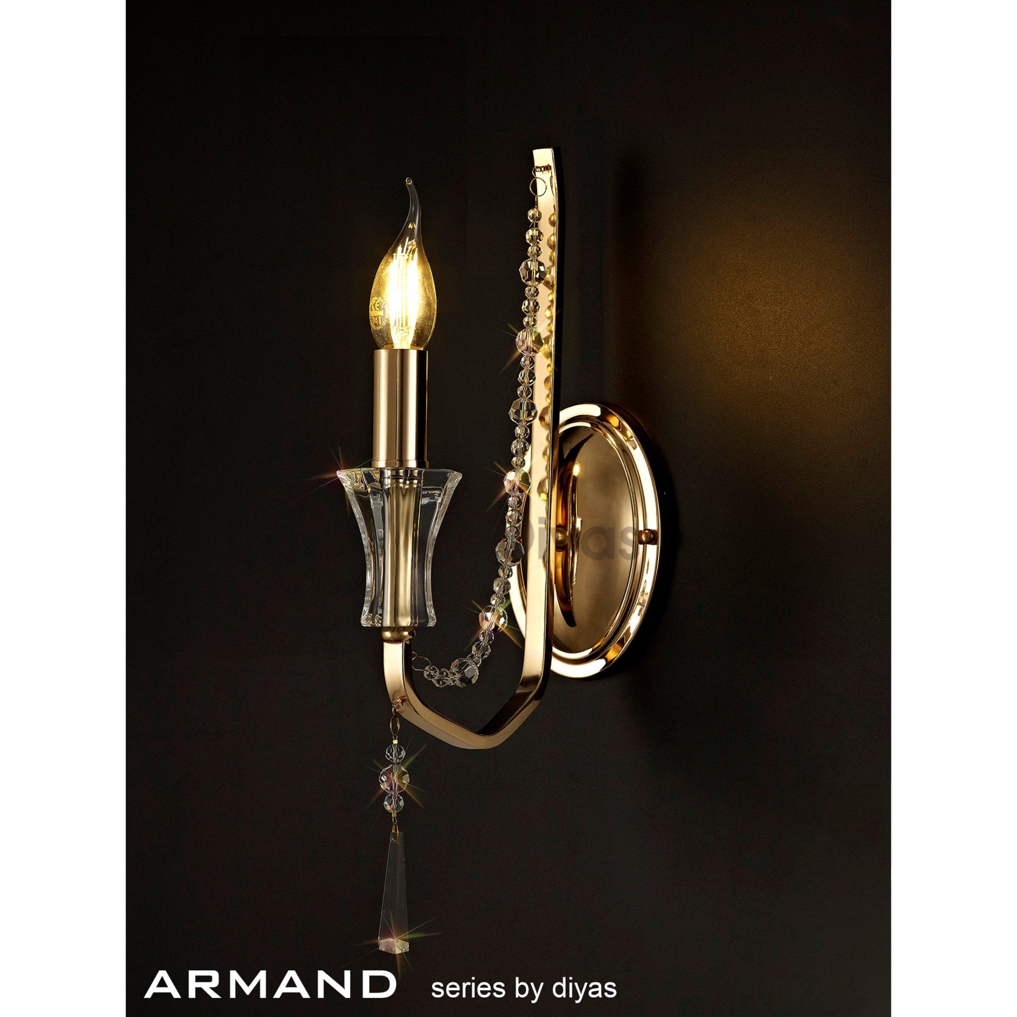 Diyas Armand Wall Lamp Single Light E14 - French Gold/Crystal