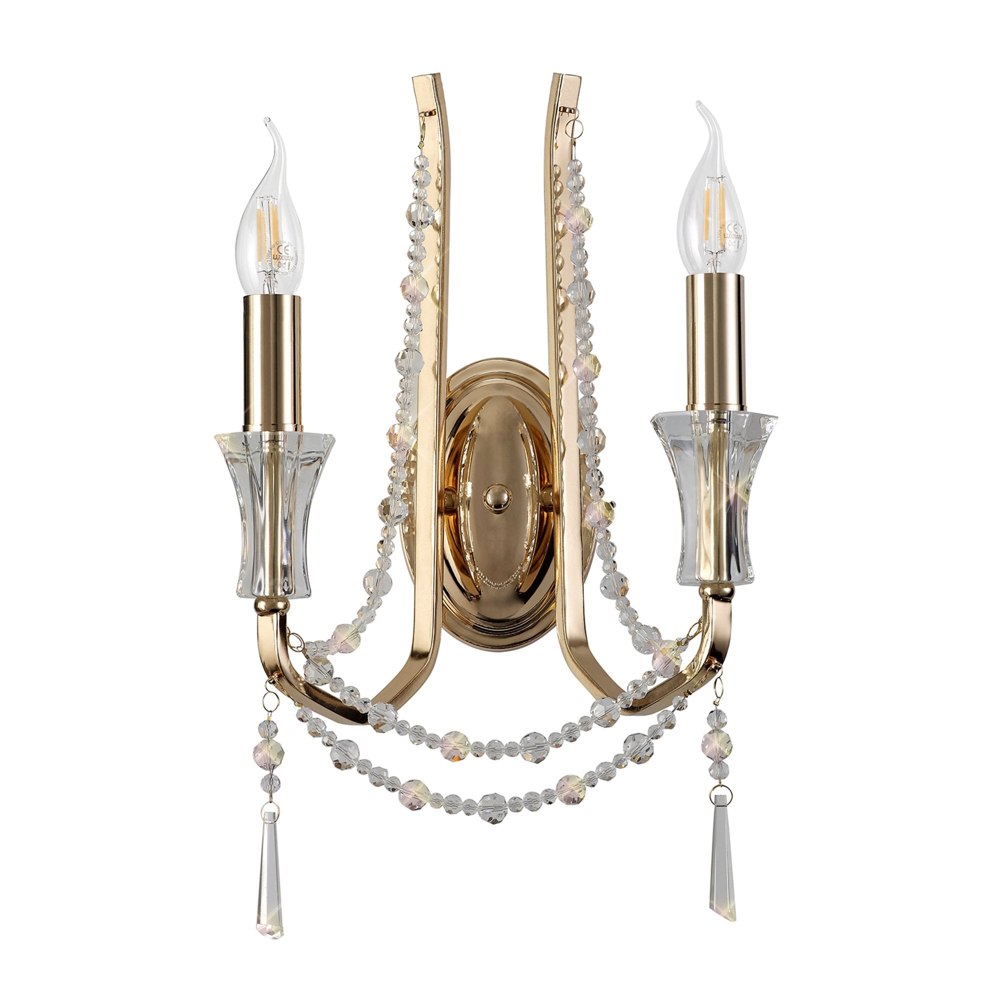 Diyas Armand Wall Lamp 2 Light E14 - French Gold/Crystal