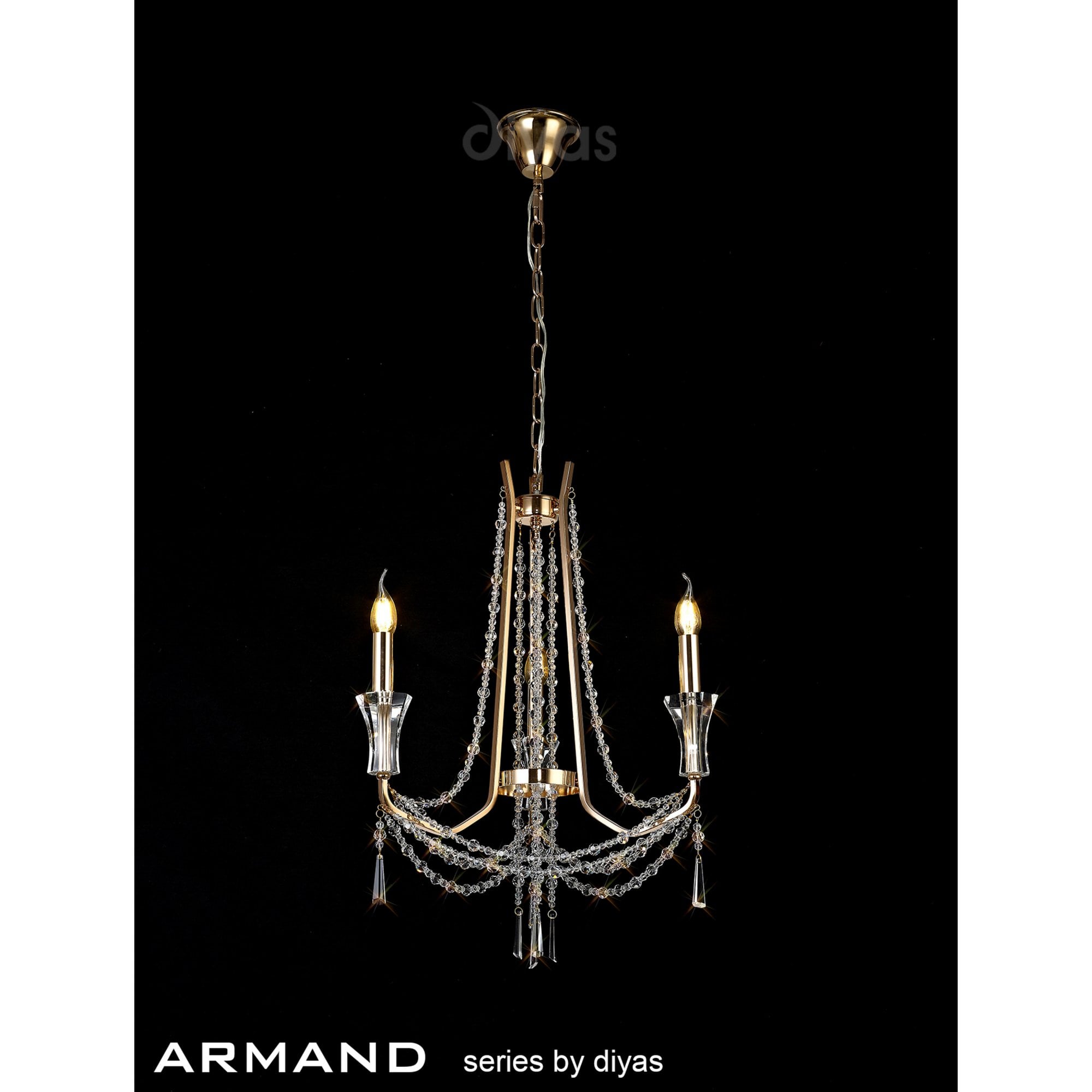 Diyas Armand Pendant 3 Light E14 - French Gold/Crystal