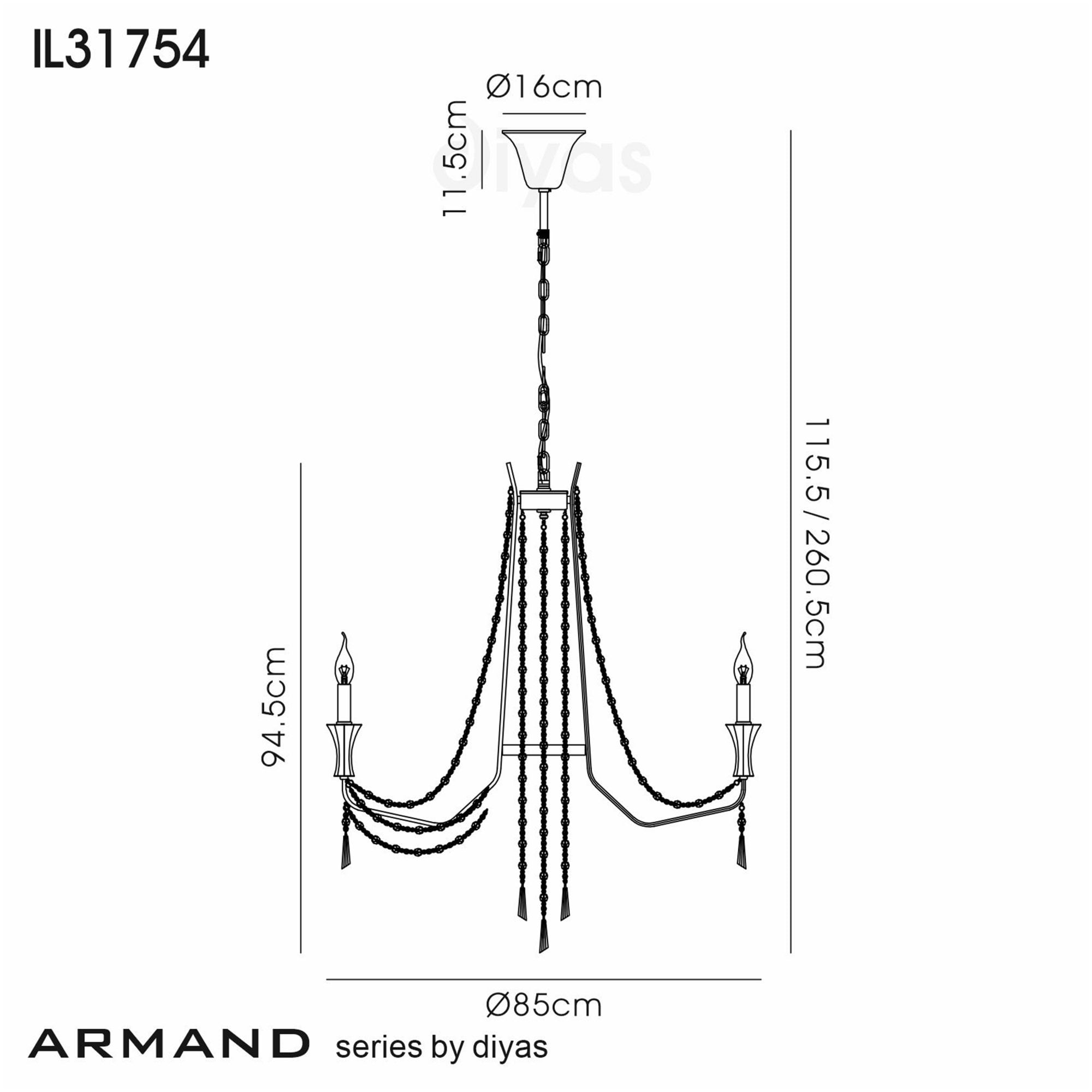 Diyas Armand Pendant 8 Light E14 - French Gold/Crystal