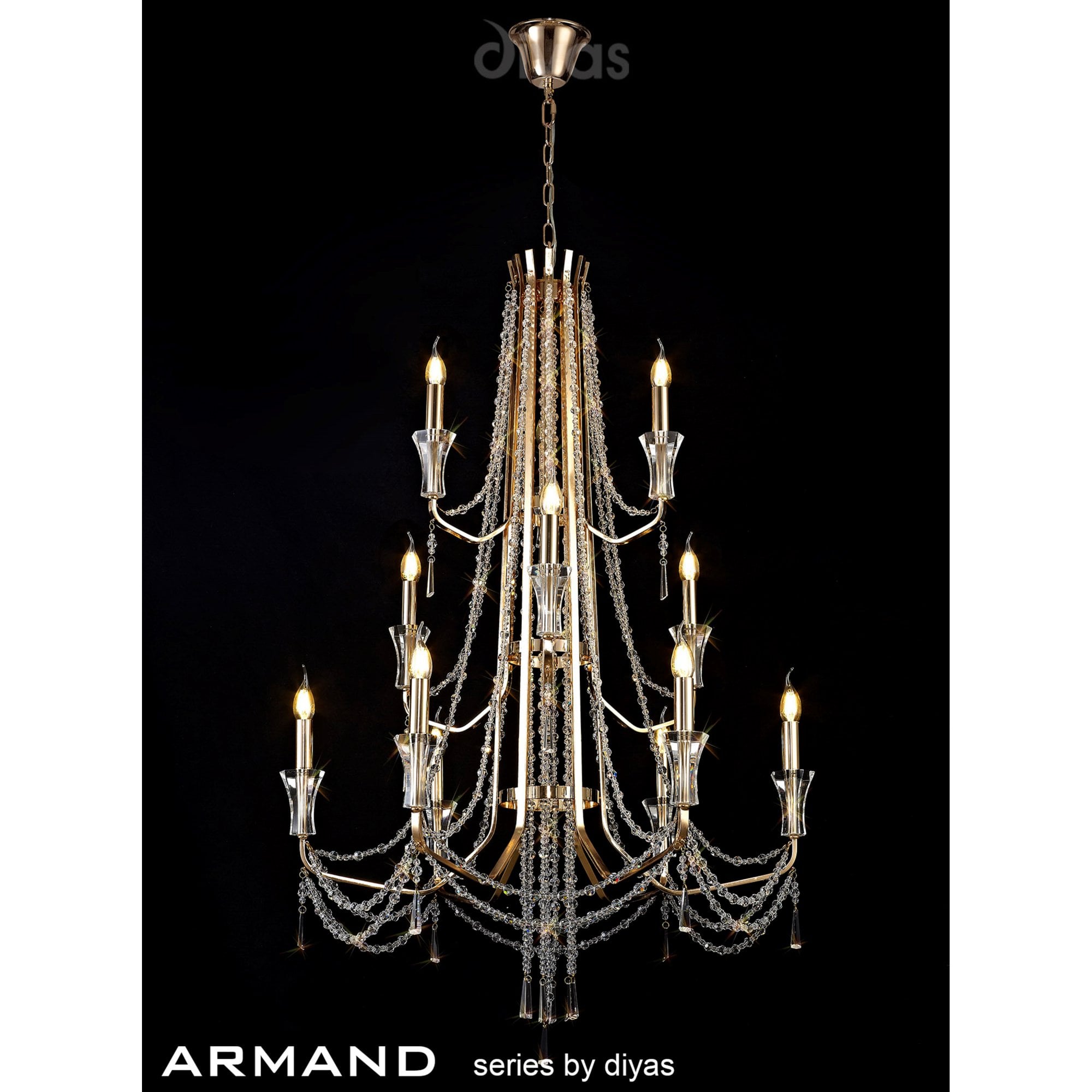 Diyas Armand Pendant 6+3+3 Light E14 - French Gold/Crystal