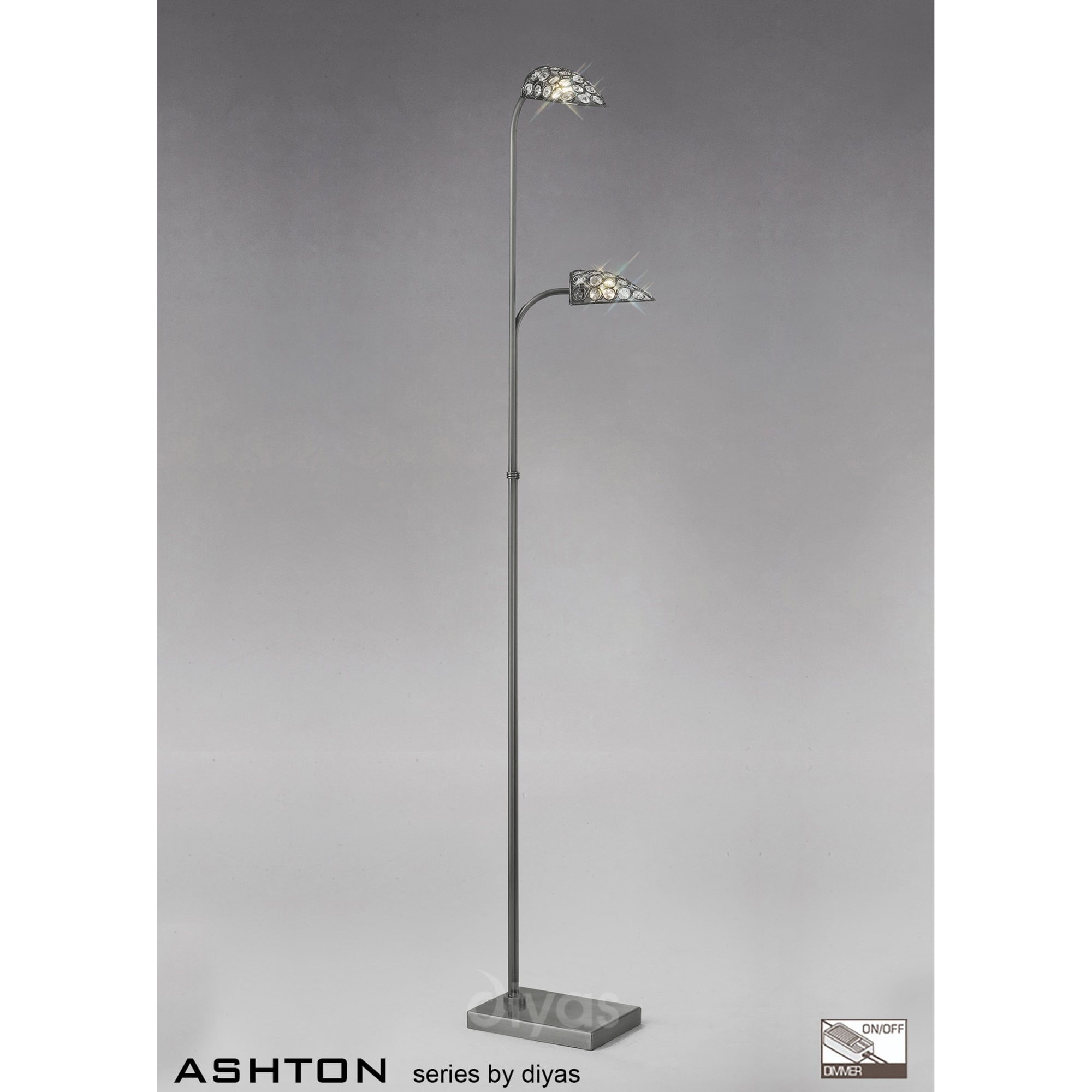 Diyas Ashton Floor Lamp 2 Light G9 - Satin Nickel/Crystal