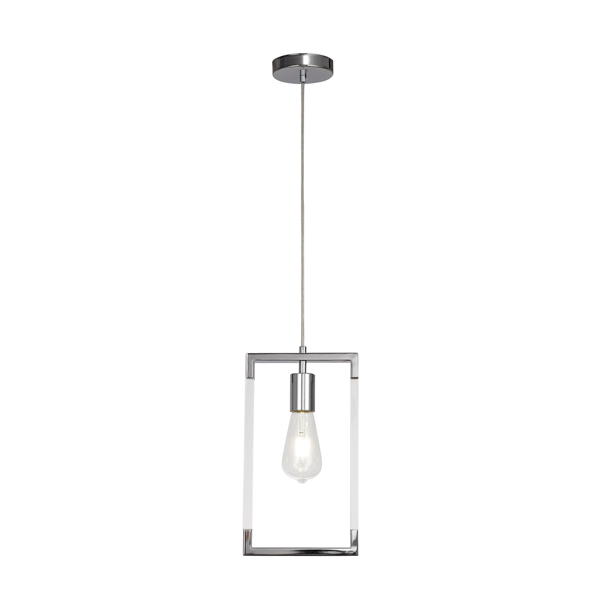 Diyas Canto Single Rectangle Pendant Single Light E27 - Polished Nickel/Acrylic