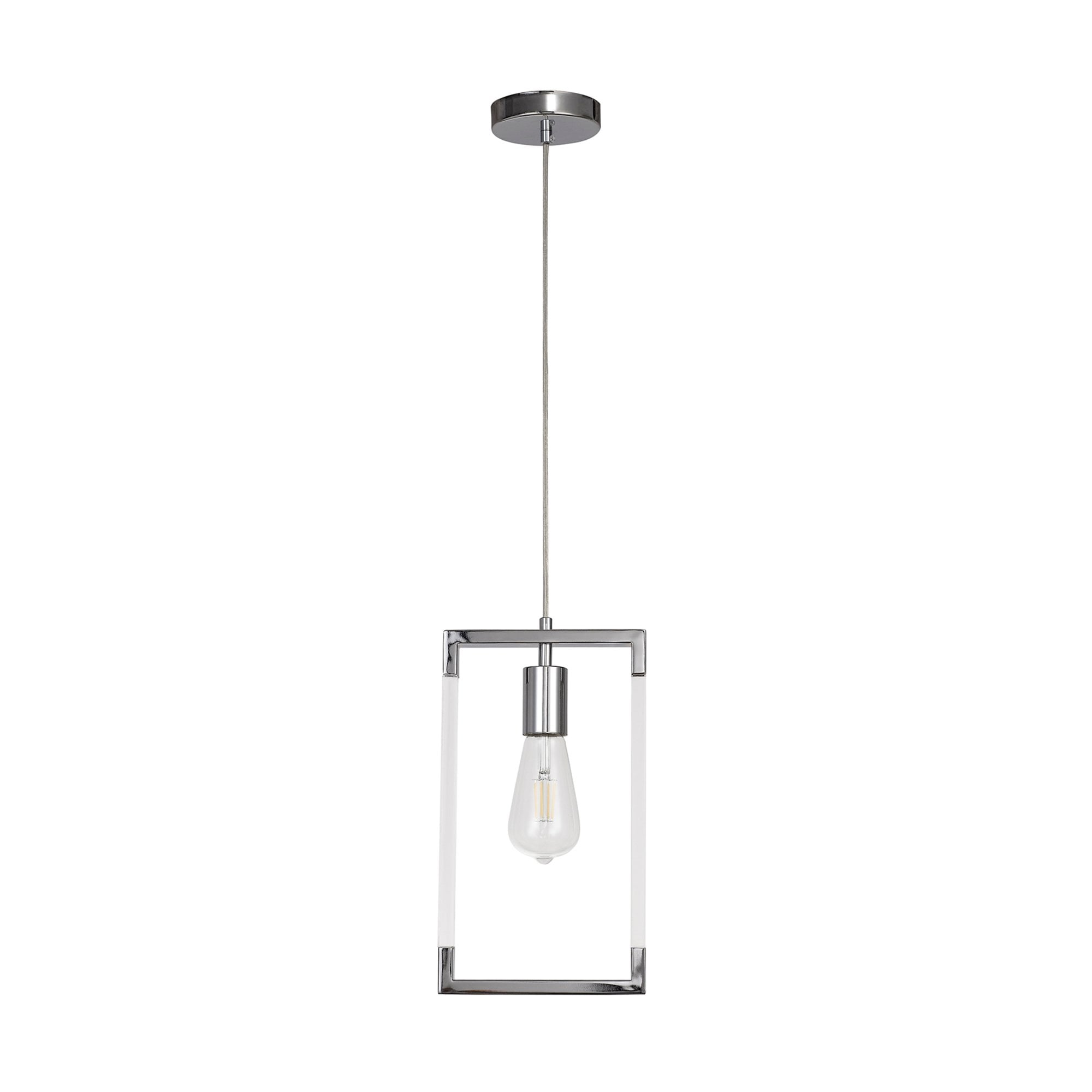 Diyas Canto Single Rectangle Pendant Single Light E27 - Polished Nickel/Acrylic