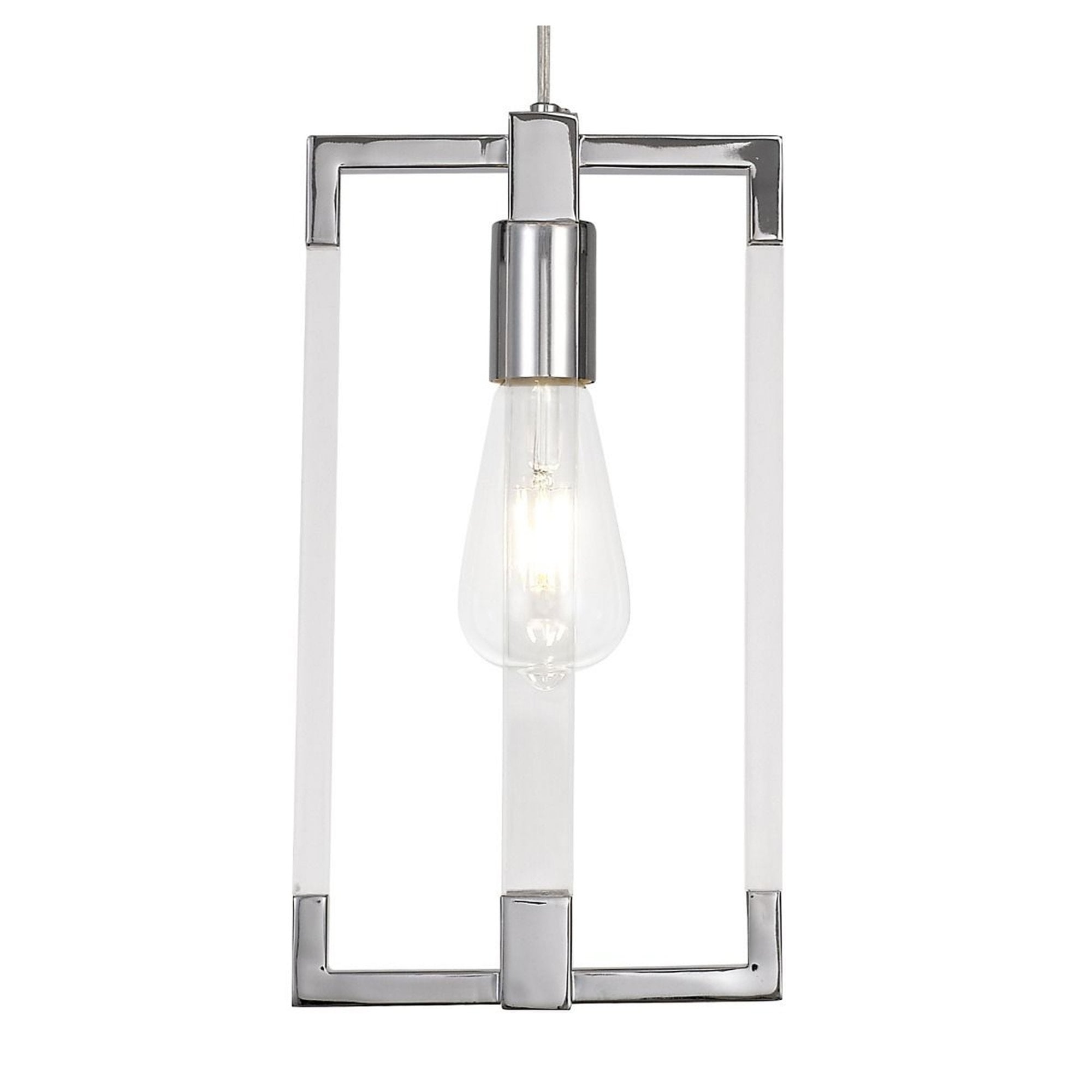 Diyas Canto Double Rectangle Pendant Single Light E27 - Polished Nickel/Acrylic
