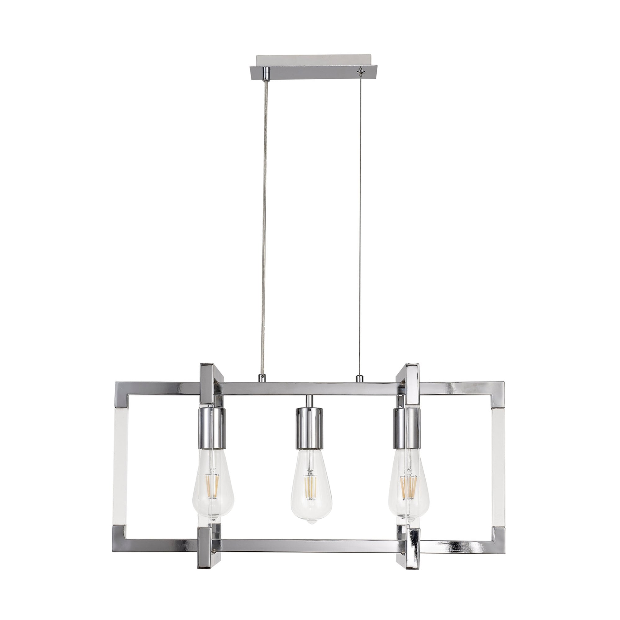 Diyas Canto Rectangle Pendant 3 Light E27 - Polished Nickel/Acrylic