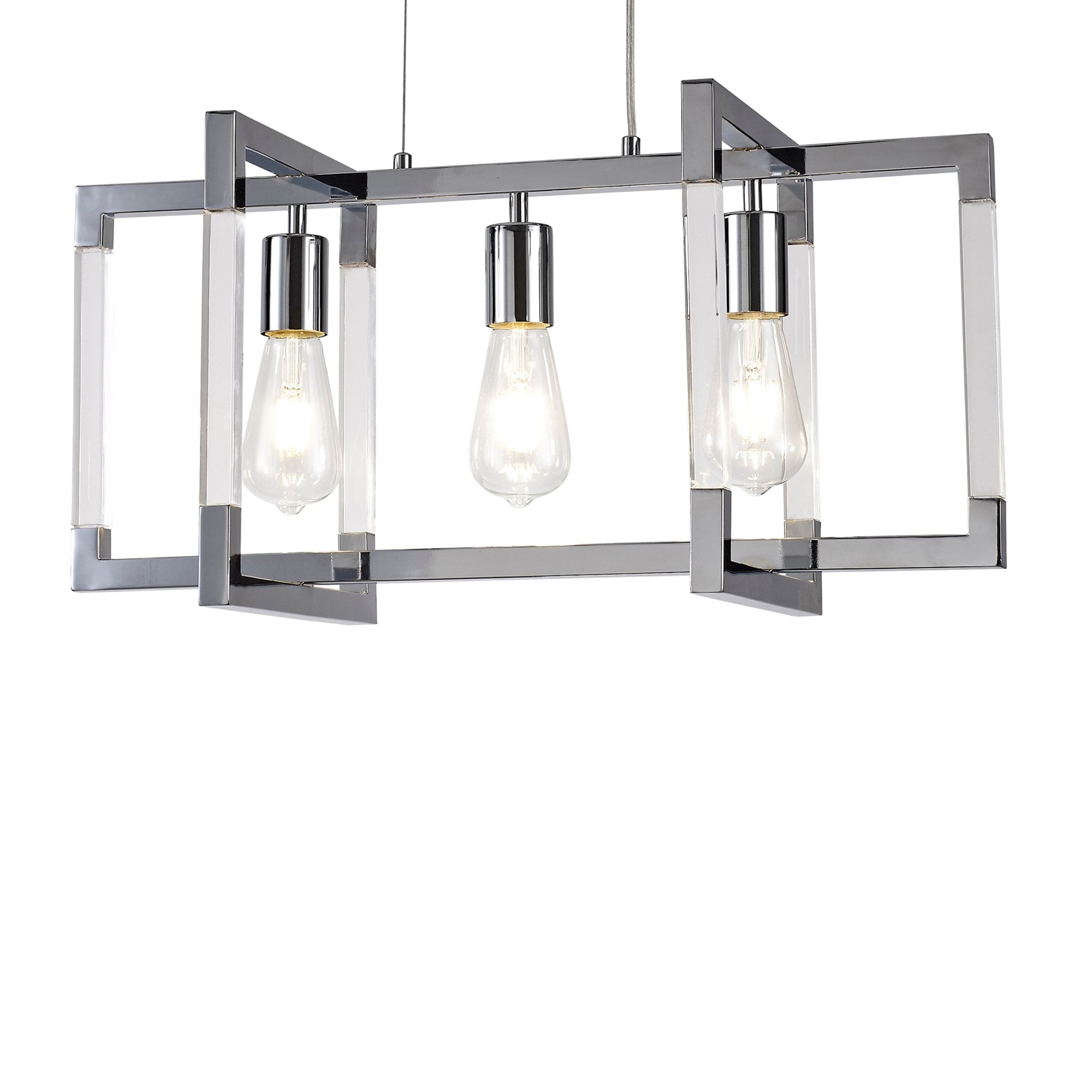 Diyas Canto Rectangle Pendant 3 Light E27 - Polished Nickel/Acrylic