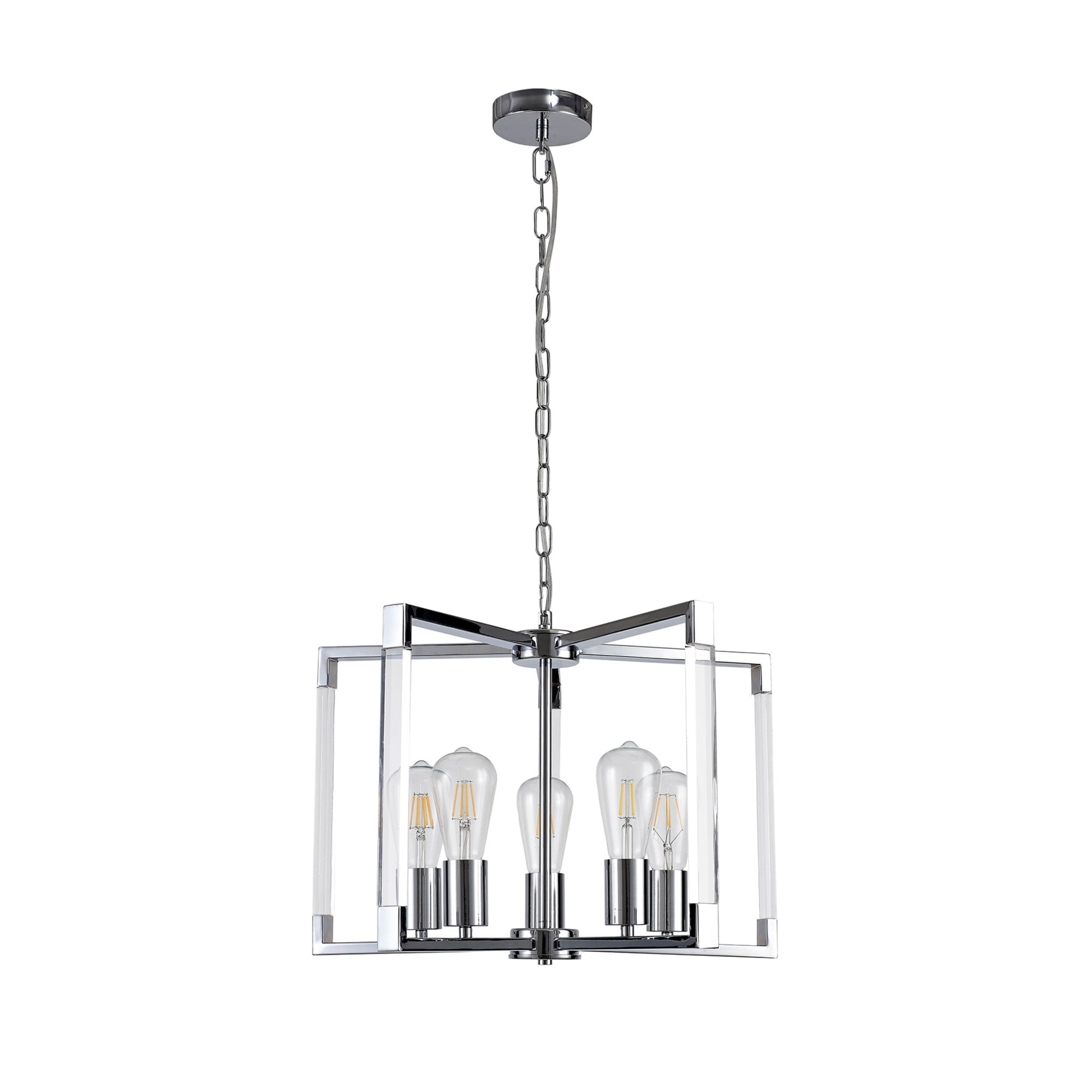 Diyas Canto Round Pendant 5 Light E27 - Polished Nickel/Acrylic