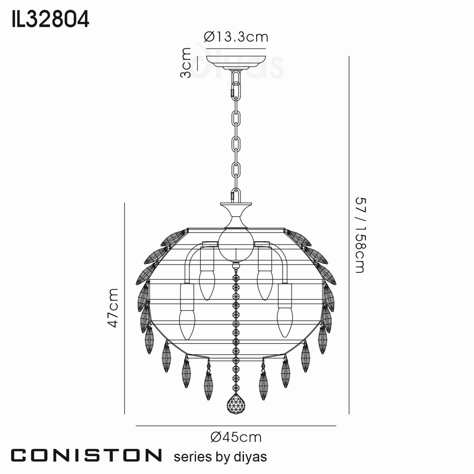 Diyas Coniston Pendant 6 Light E14 - French Gold/Crystal