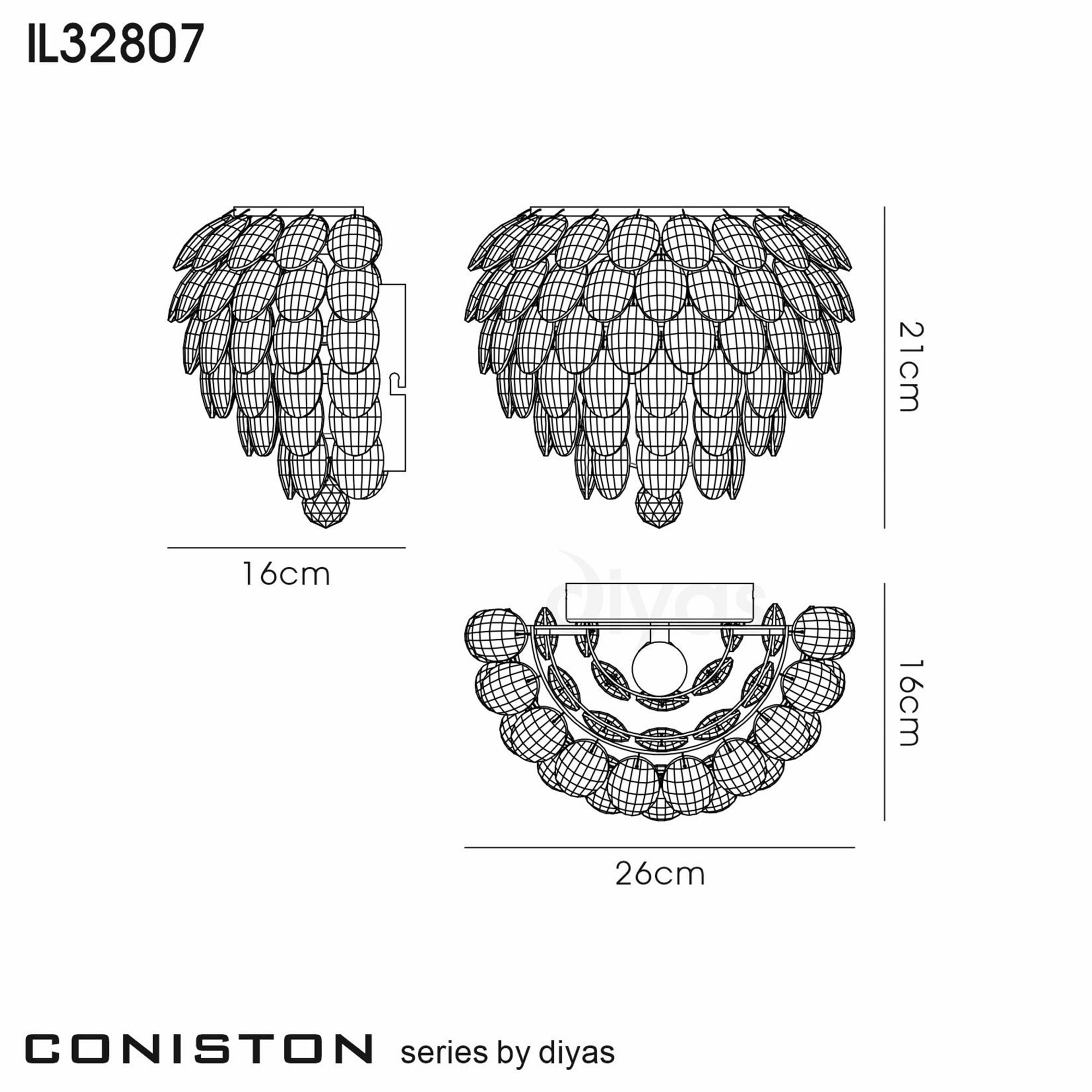 Diyas Coniston Wall Lamp Single Light E14 - French Gold/Crystal
