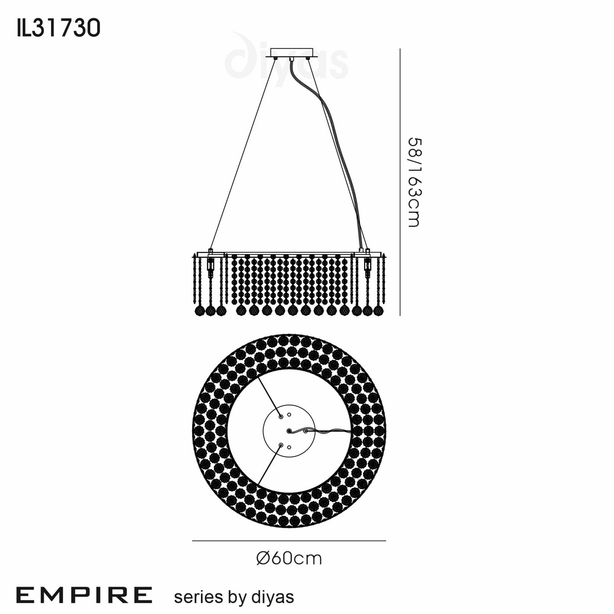 Diyas Empire 60cm Round Pendant Chandelier - Polished Chrome/Crystal