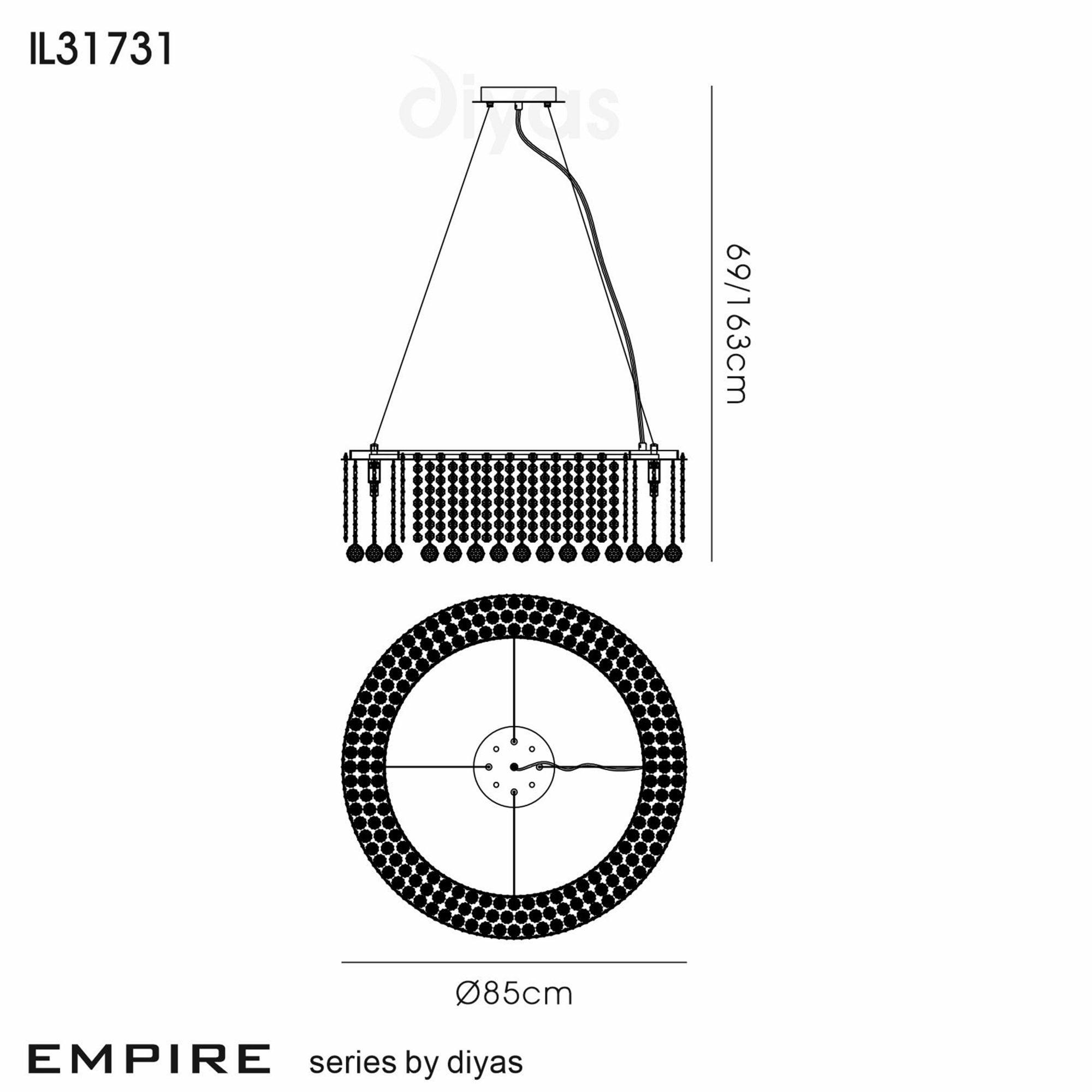 Diyas Empire 85cm Round Pendant Chandelier - Polished Chrome/Crystal