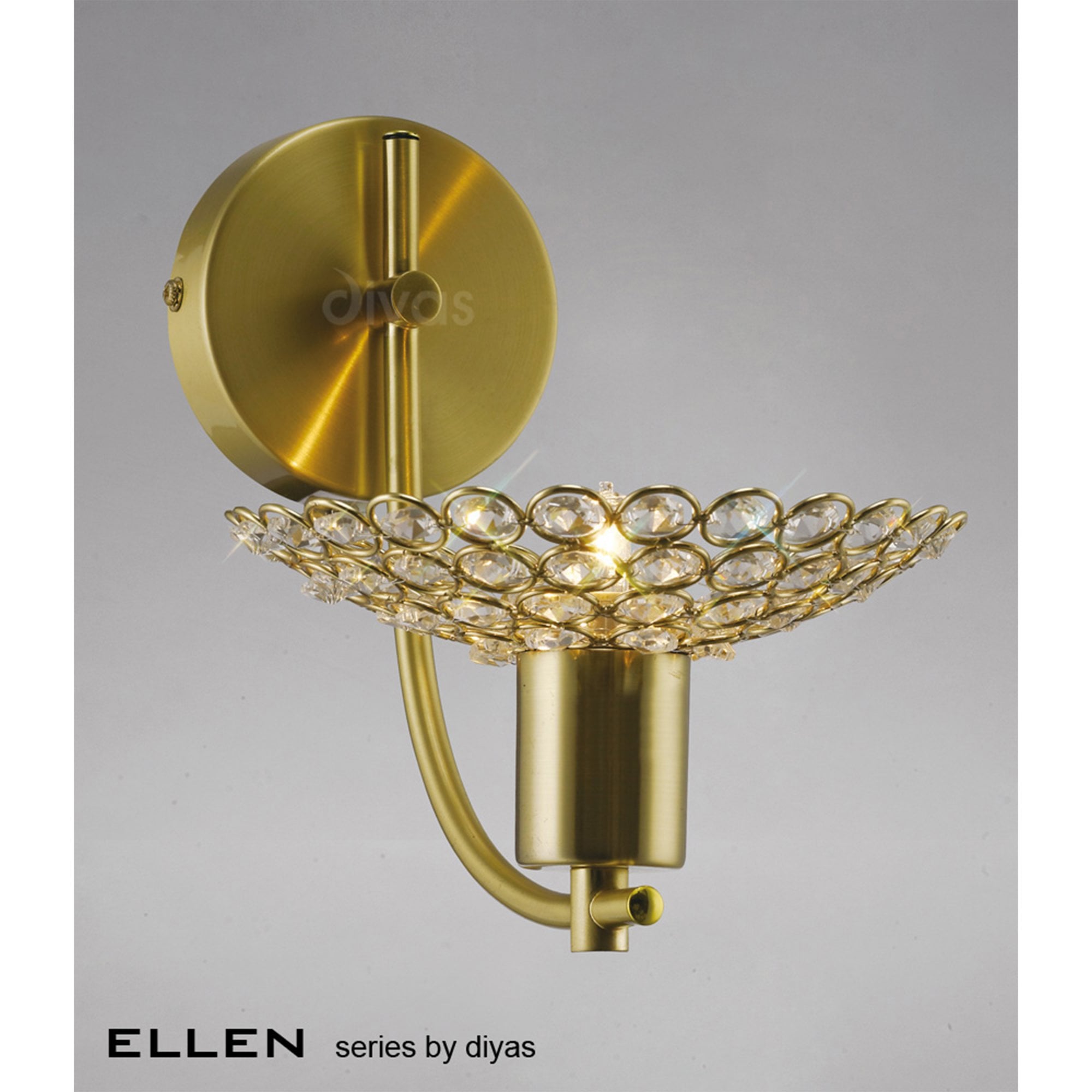 Diyas IL20600 Ellen Wall Light 1 Light Satin Brass/Crystal
