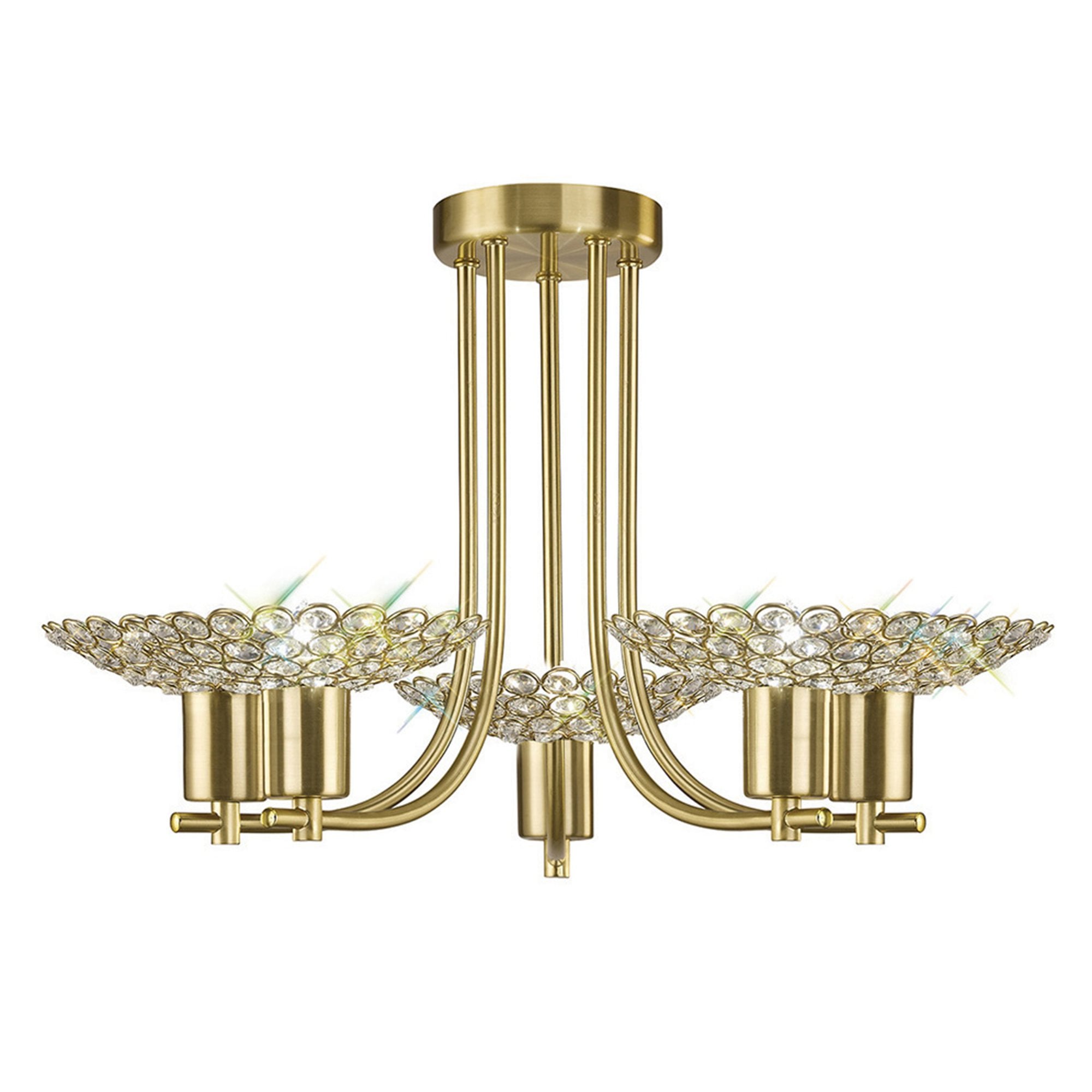 Diyas IL20602 Ellen Semi Ceiling 5 Light Satin Brass/Crystal