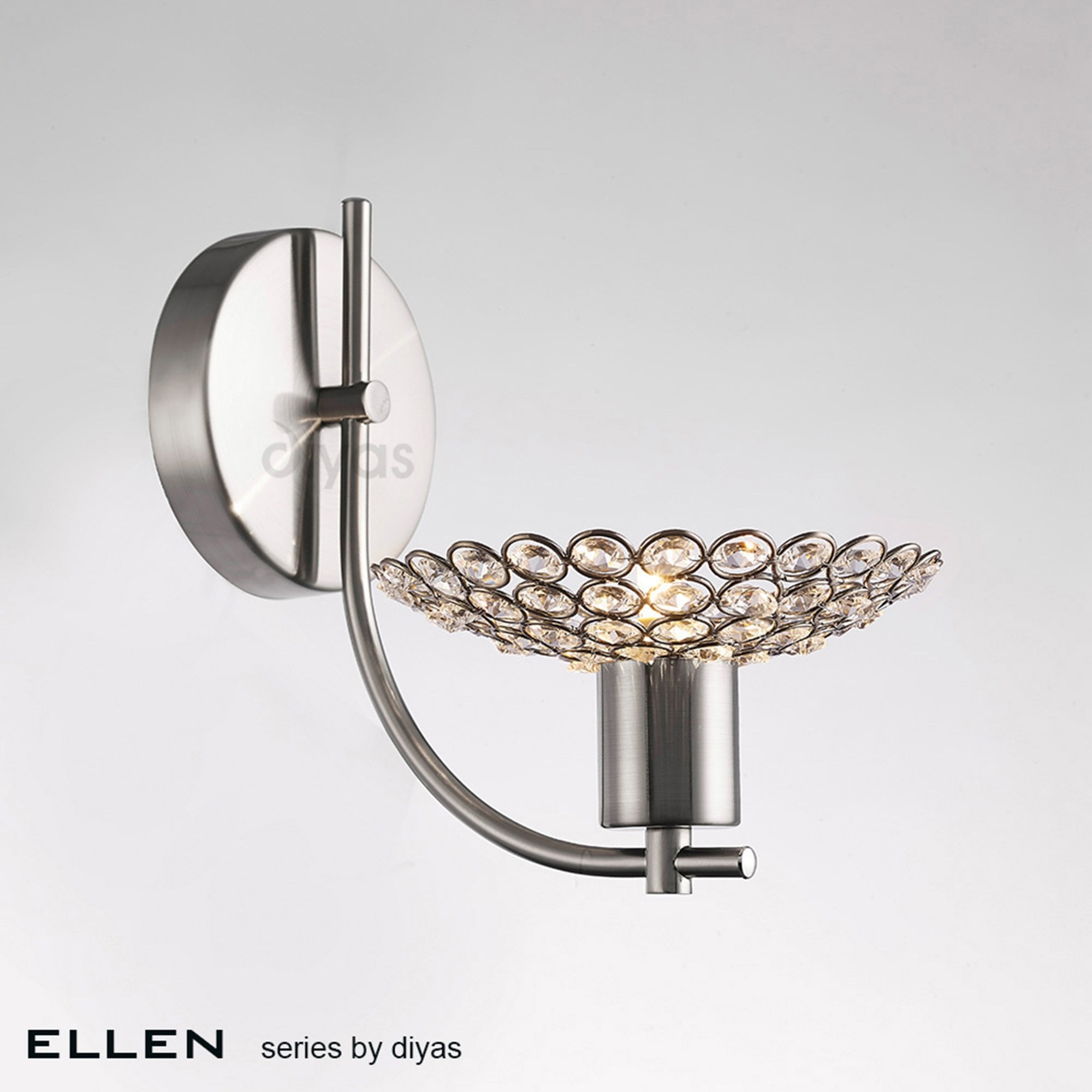 Diyas IL20605 Ellen Wall Light 1 Light Satin Nickel/Crystal