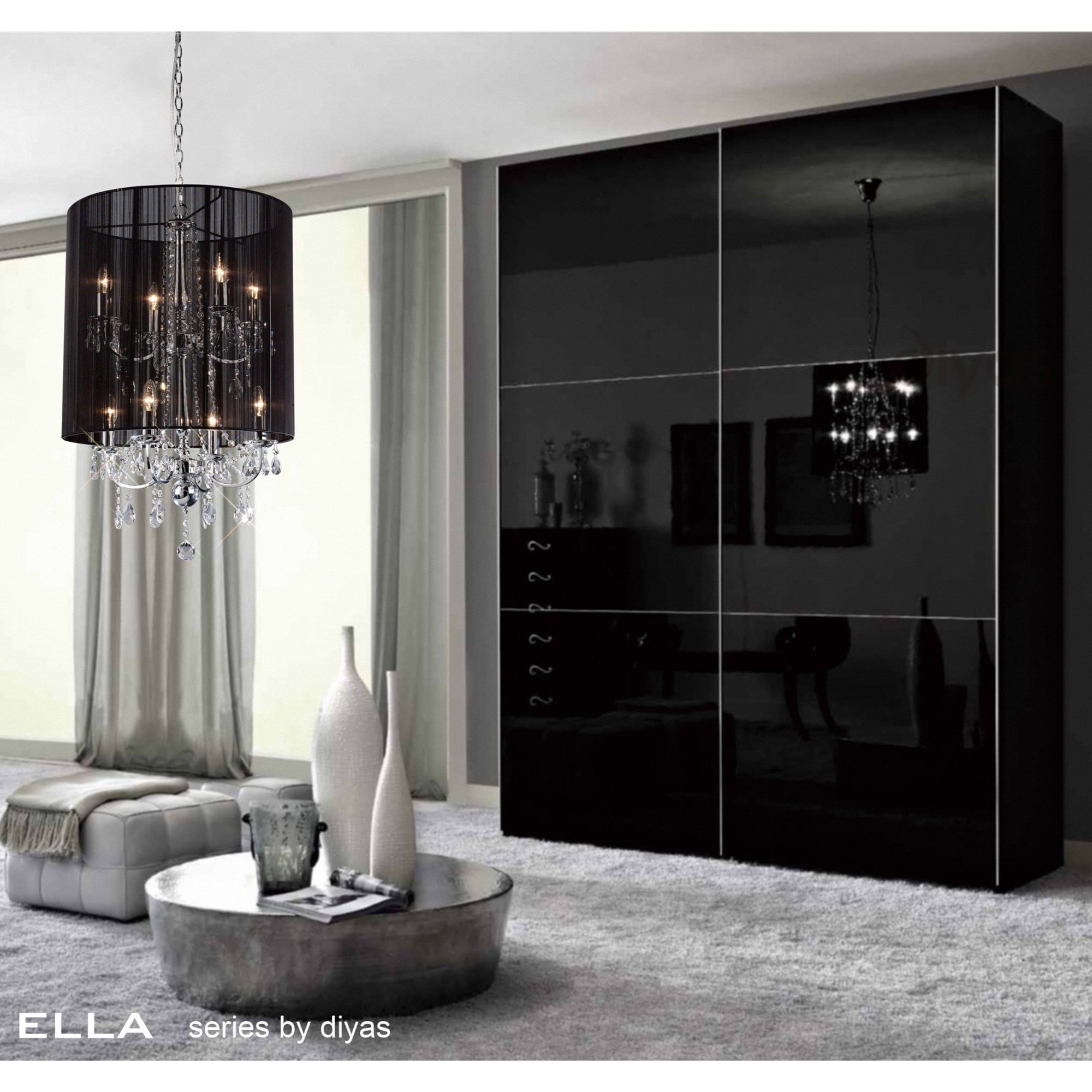 Diyas IL30068 Ella Pendant With Back Shade 8 Light Polished Chrome/Crystal