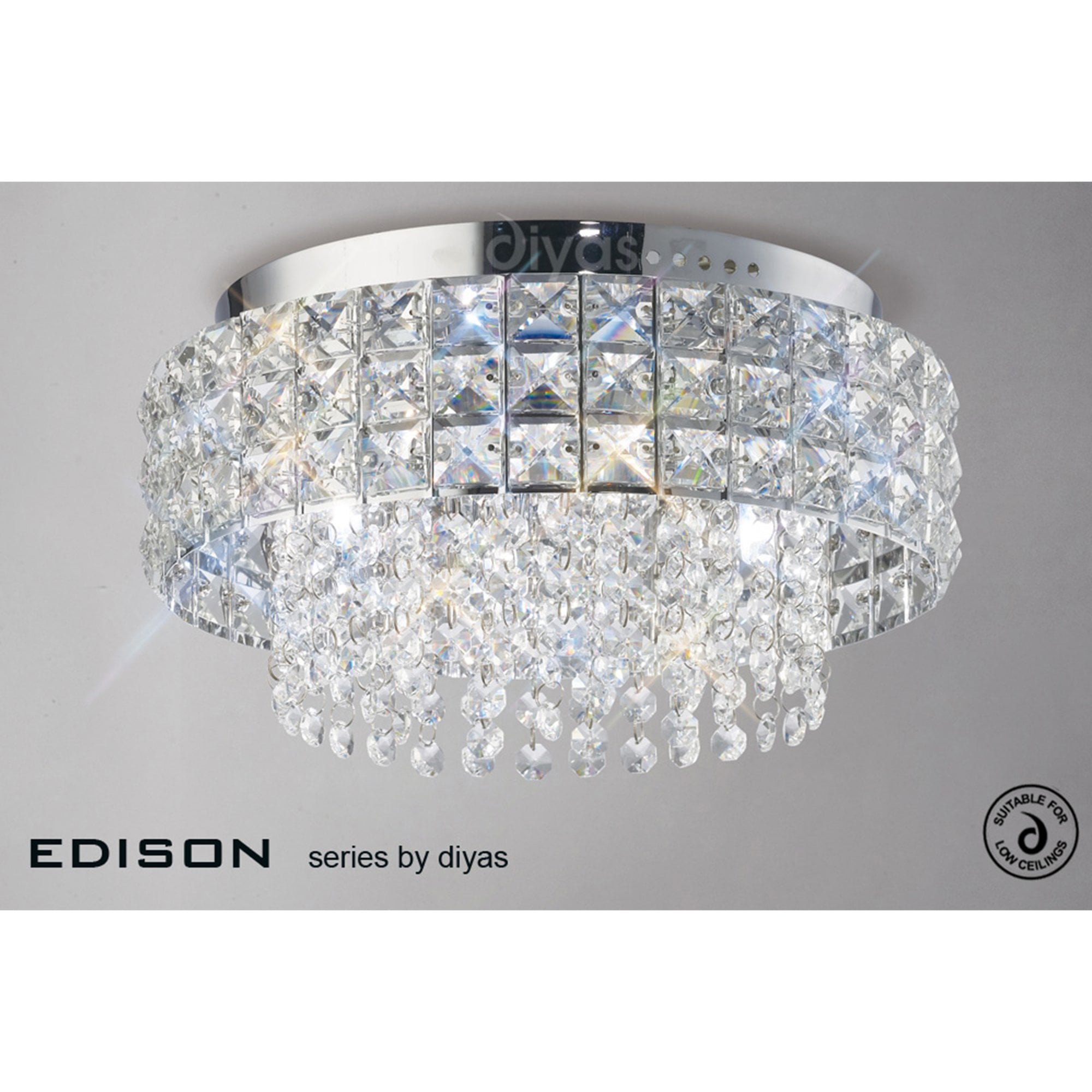 Diyas IL31150 Edison Ceiling Round 4 Light Polished Chrome/Crystal